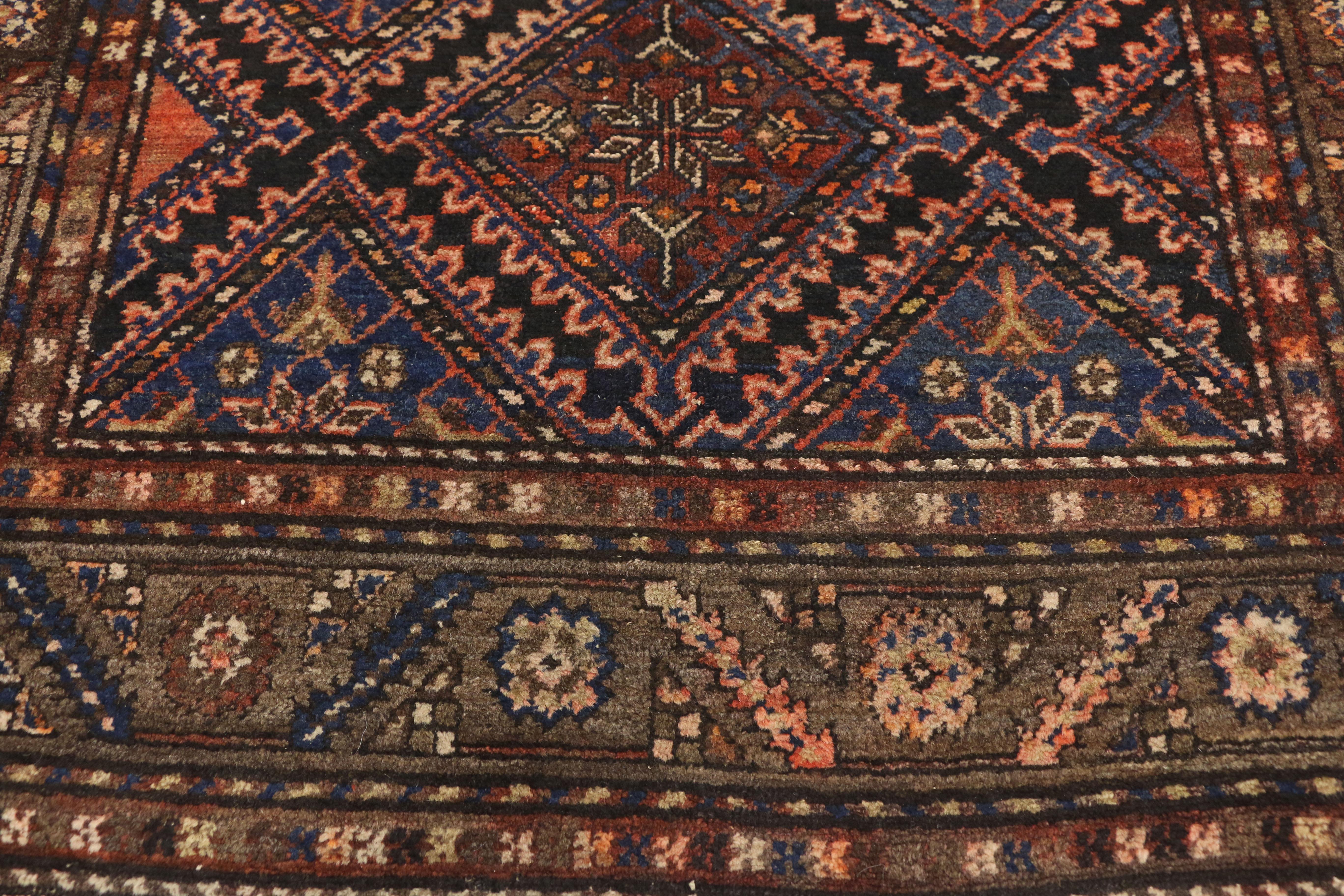 Antique Persian Hamadan Rug with Mid-Century Modern Tribal Style In Good Condition For Sale In Dallas, TX