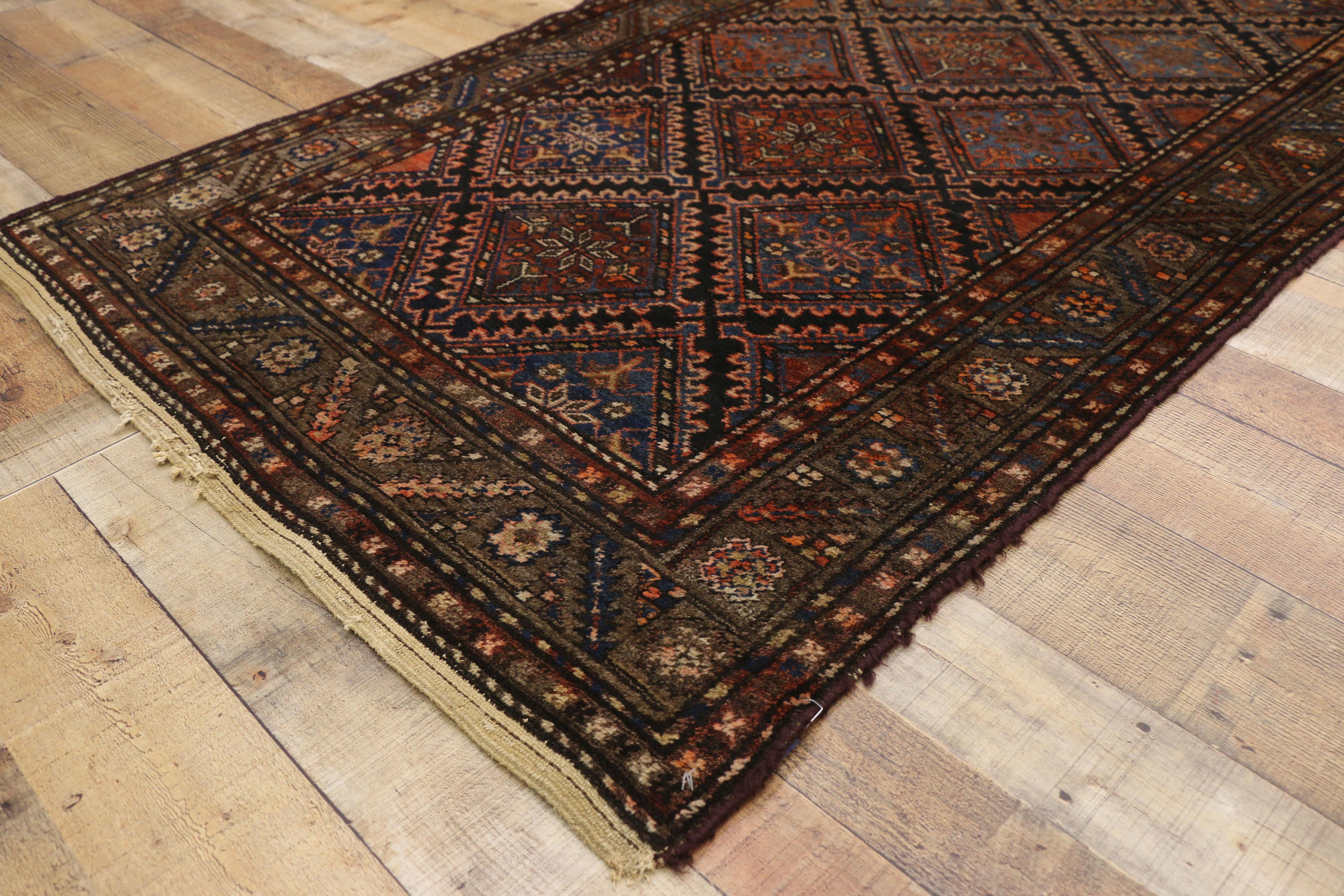 Wool Antique Persian Hamadan Rug with Mid-Century Modern Tribal Style For Sale