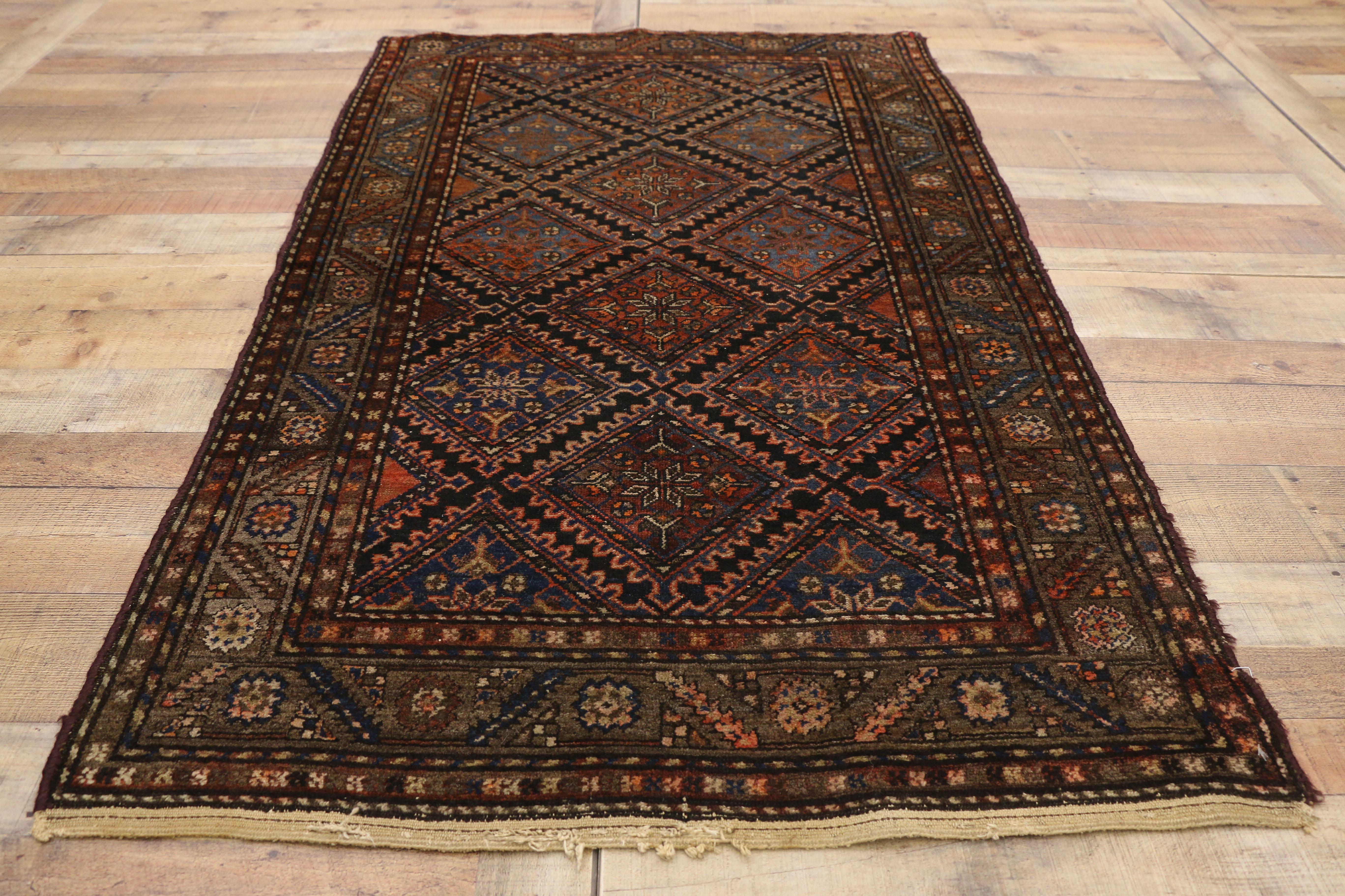 Antique Persian Hamadan Rug with Mid-Century Modern Tribal Style For Sale 1