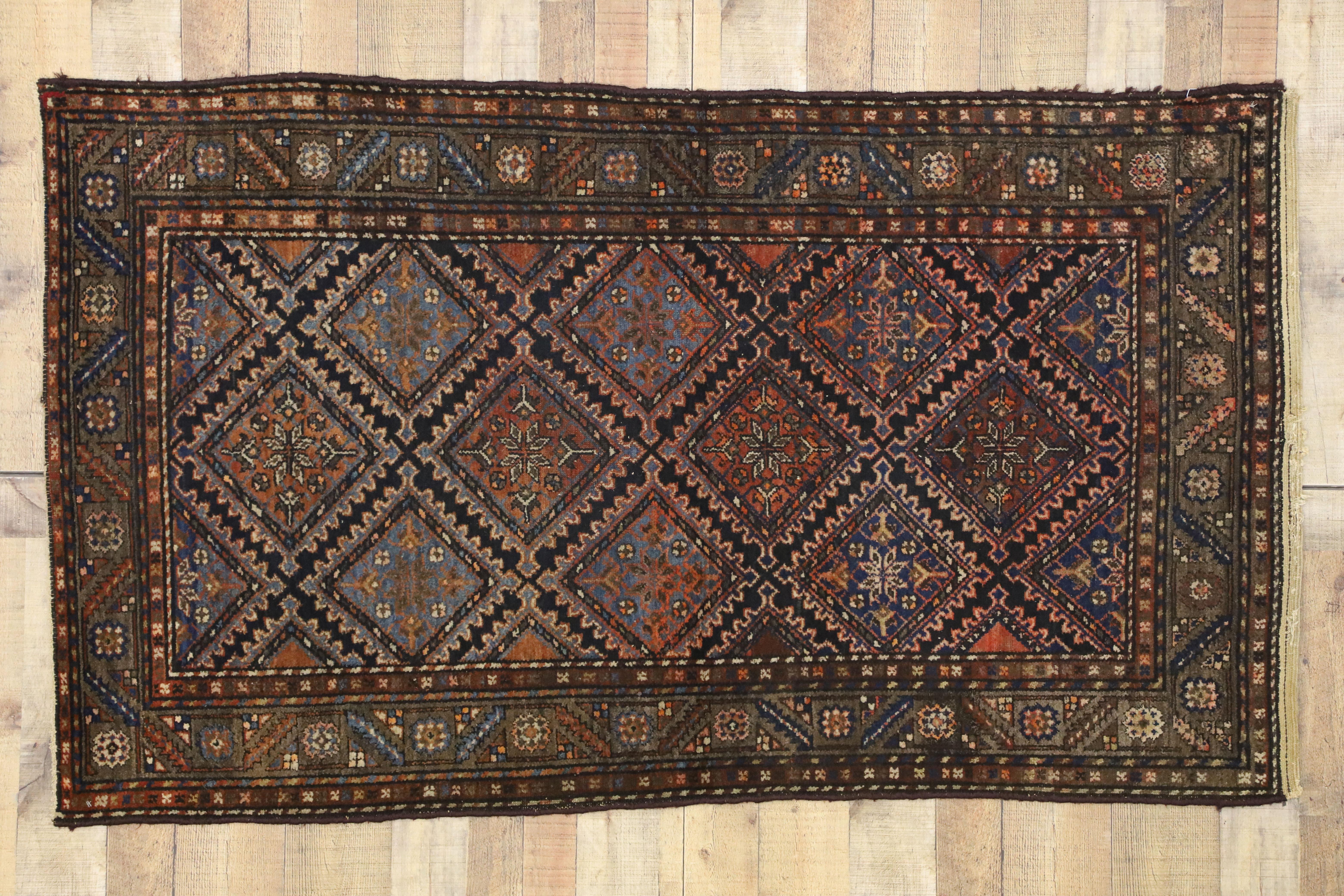 Antique Persian Hamadan Rug with Mid-Century Modern Tribal Style For Sale 2