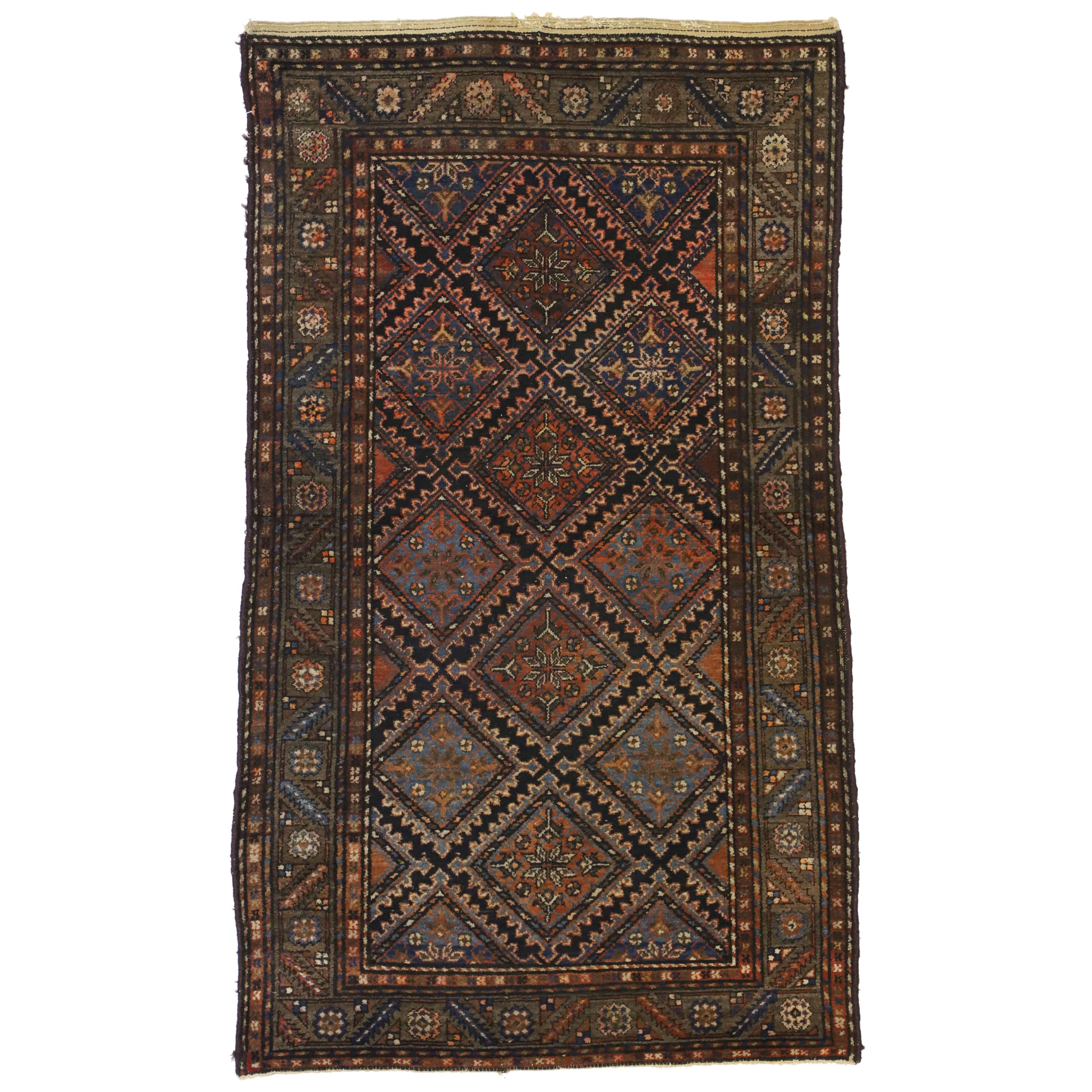 Tapis persan ancien de Hamadan avec style tribal moderne du milieu du siècle dernier