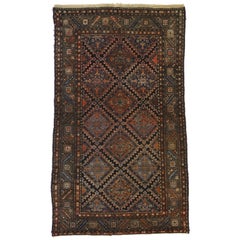 Antiker persischer Hamadan-Teppich mit traditionellem Stammesstil im Mid-Century Modern-Stil