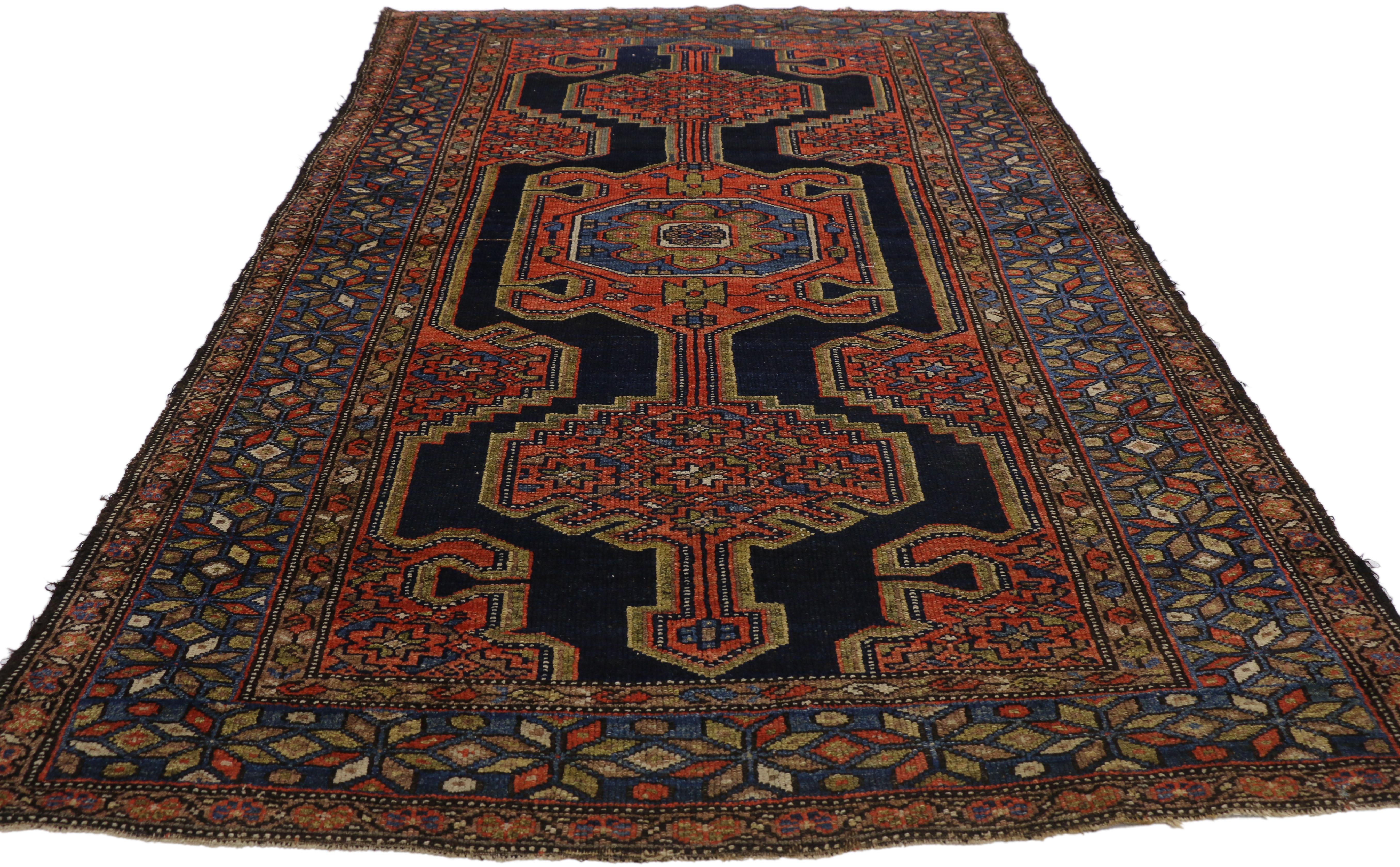 Hand-Knotted Antique Persian Hamadan Rug with Modern Tribal Style For Sale