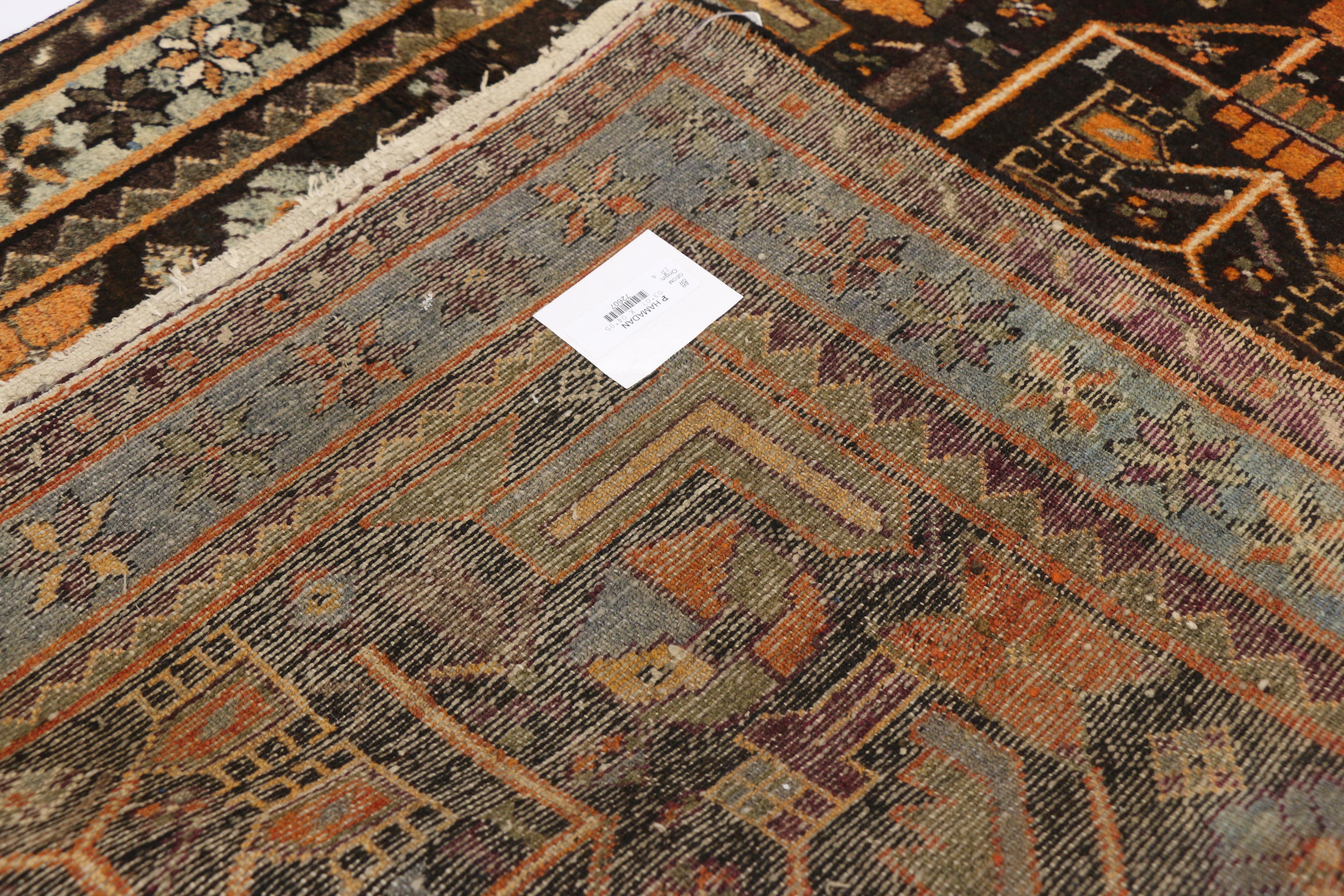 Hand-Knotted Antique Persian Hamadan Rug with Mid-Century Modern Style For Sale
