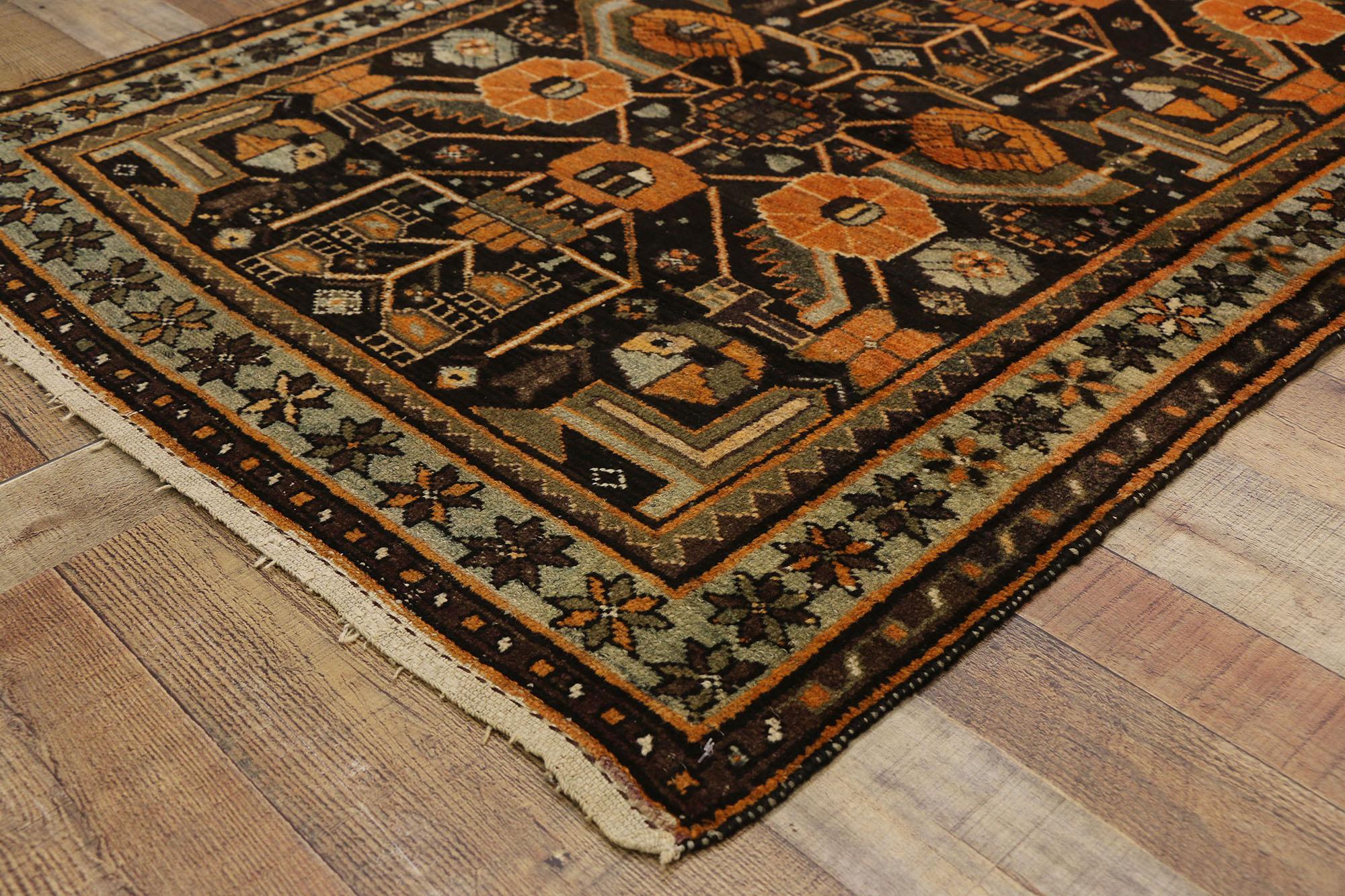 Antique Persian Hamadan Rug with Mid-Century Modern Style In Good Condition For Sale In Dallas, TX