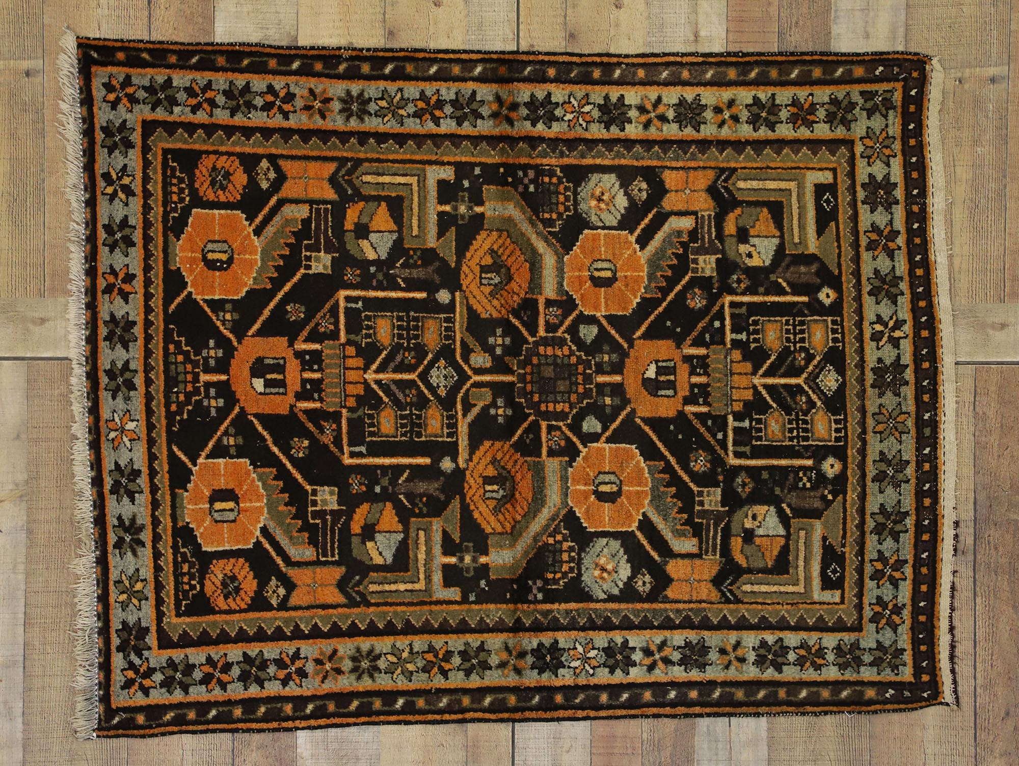 Wool Antique Persian Hamadan Rug with Mid-Century Modern Style For Sale