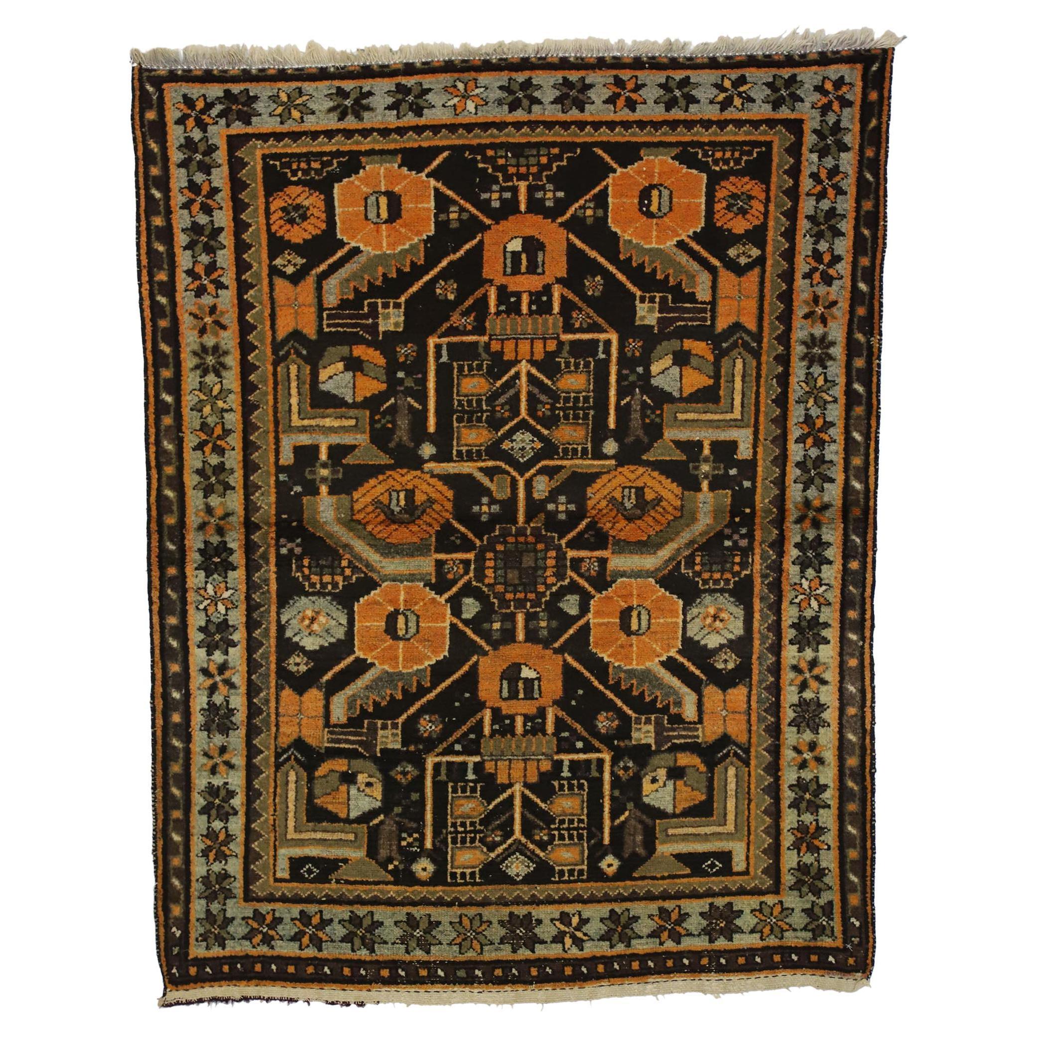 Antique Persian Hamadan Rug with Mid-Century Modern Style For Sale