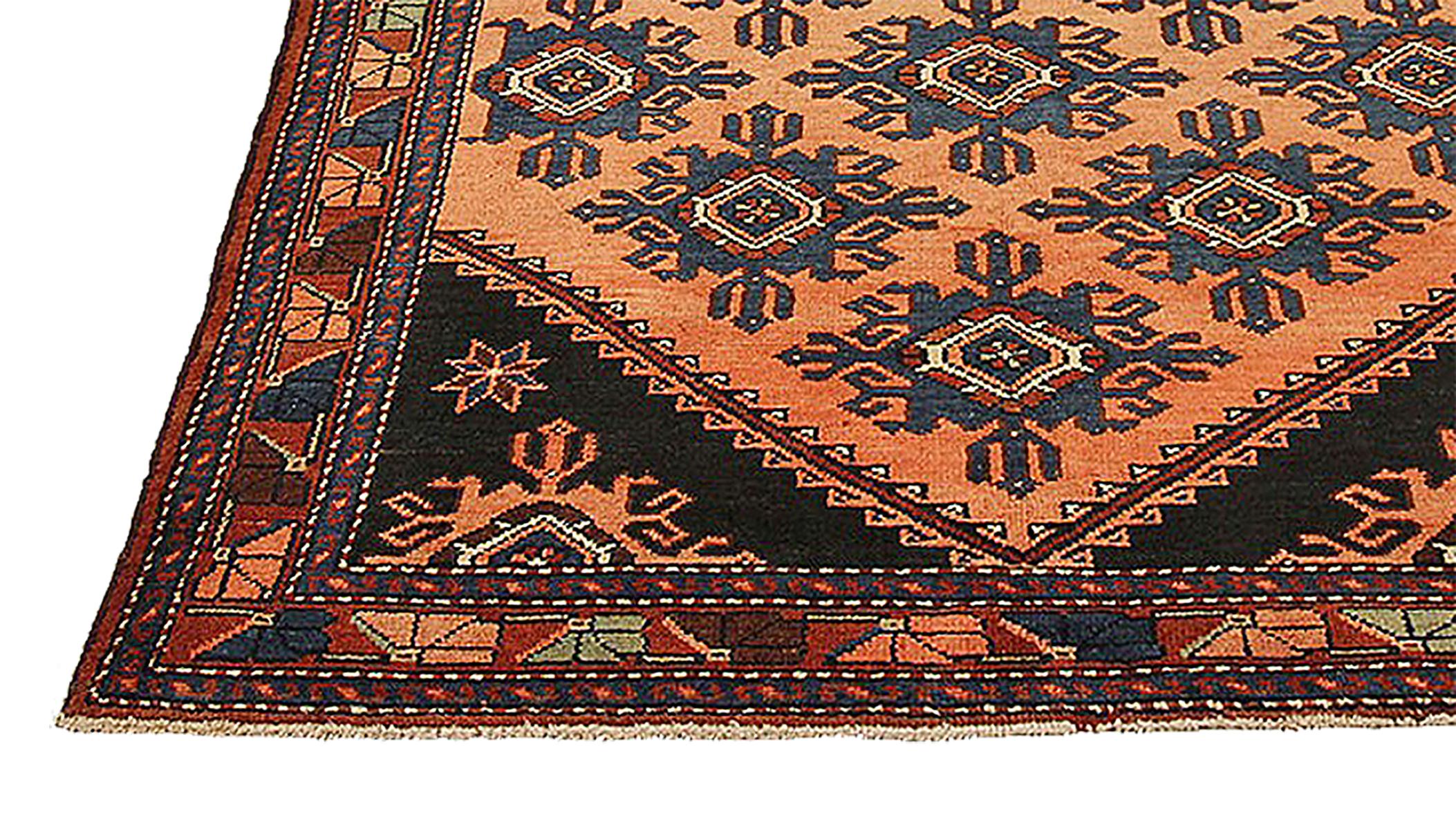 Hand-Woven Antique Persian Hamadan Rug with Navy and Brown Floral Details on Black Field For Sale