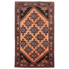 Vintage Persian Hamadan Rug with Navy and Brown Floral Details on Black Field