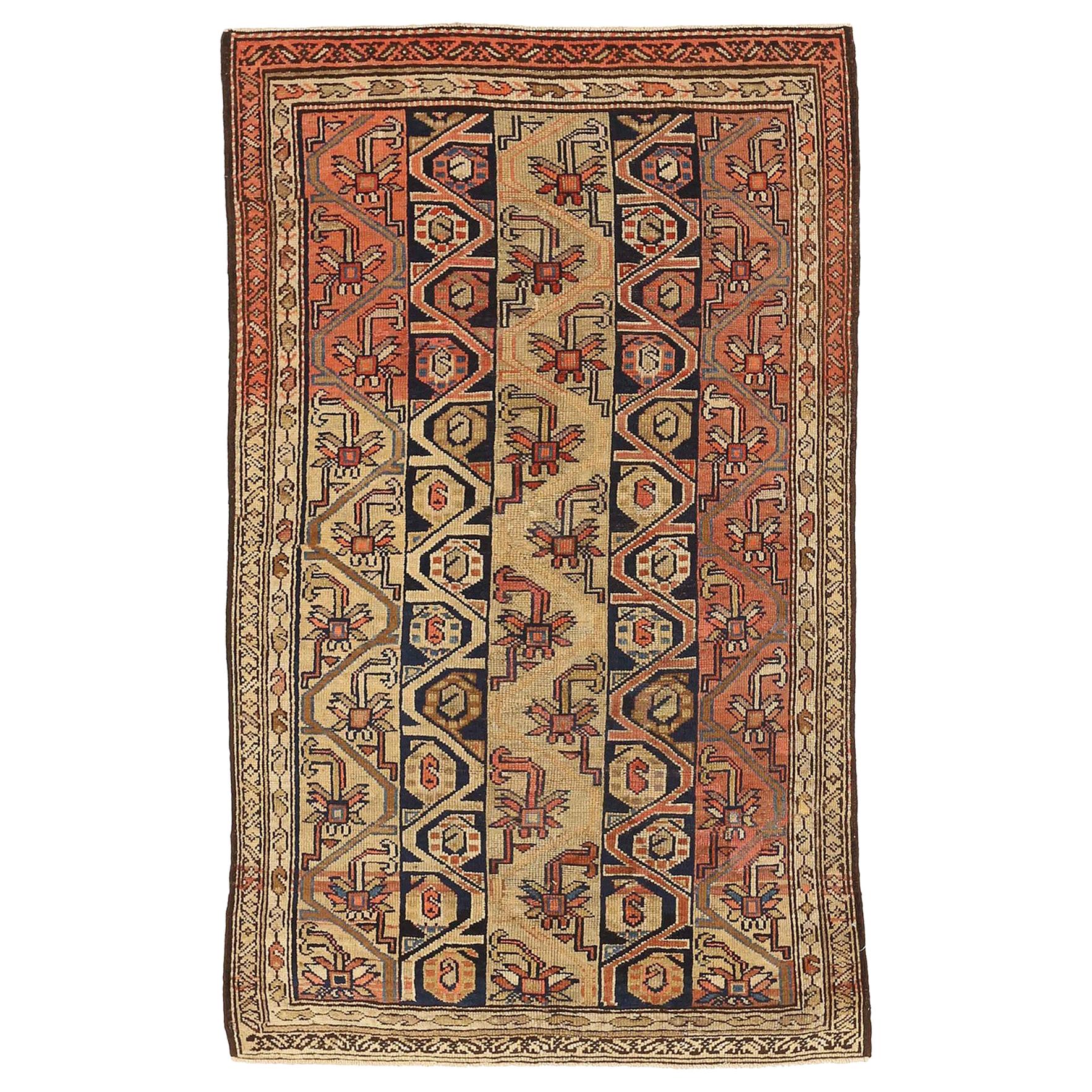 Antique Persian Hamadan Rug with Navy and Red Floral Details on Black Field For Sale