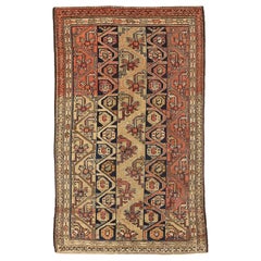 Antique Persian Hamadan Rug with Navy and Red Floral Details on Black Field