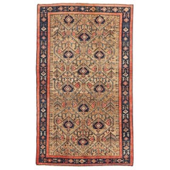 Antique Persian Hamadan Rug with Pink & Navy Floral Details on Beige Field