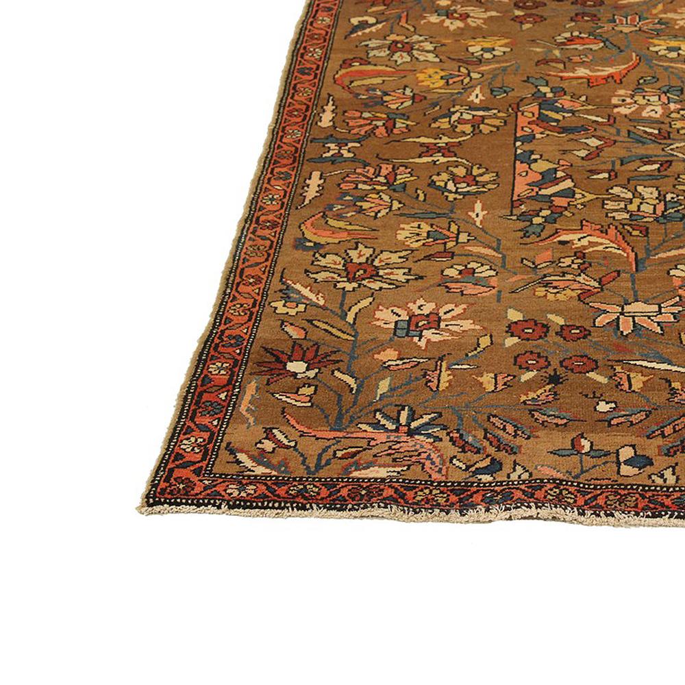 Hand-Woven Antique Persian Hamadan Rug with Pink & Navy Flower Details on Brown Field For Sale