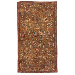 Vintage Persian Hamadan Rug with Pink & Navy Flower Details on Brown Field