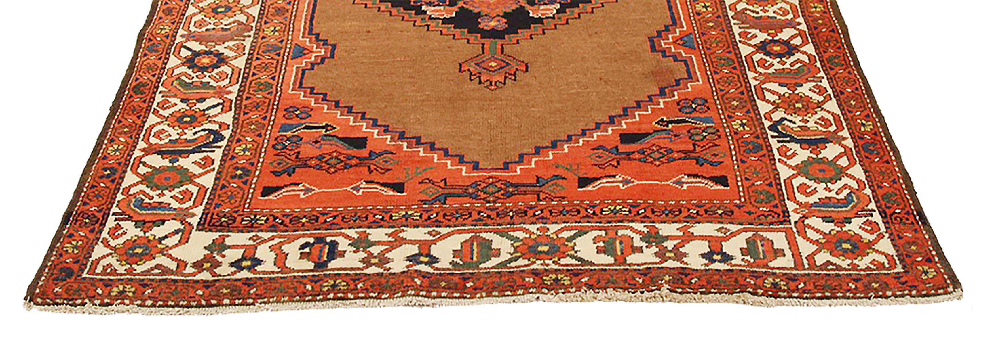 Islamic Antique Persian Hamadan Rug with Red & Black Florals on Beige & Orange Field For Sale