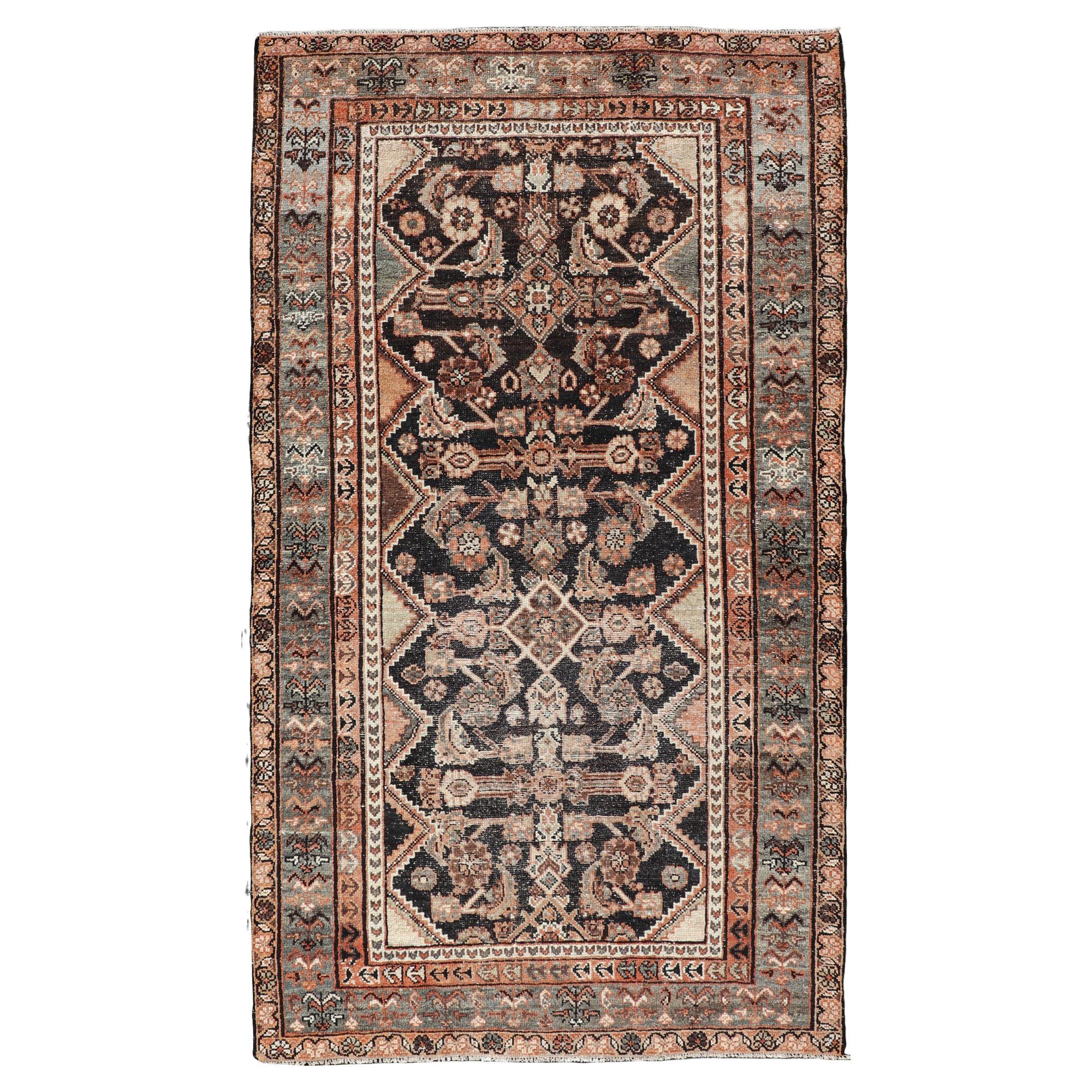 Antique Persian Hamadan Rug with Rich Floral and Geometric Design 3'6 x 6'4