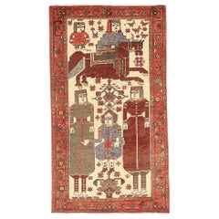 Antique Persian Hamadan Rug with Royalty Portrait Design Patterns