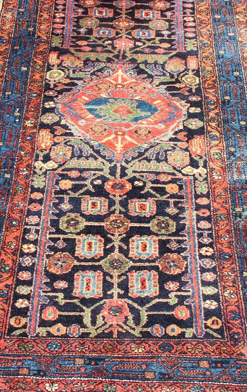 Antique Persian Hamadan Rug with Vibrant Geometric Floral Motifs 3'4 x 6'4 For Sale 1