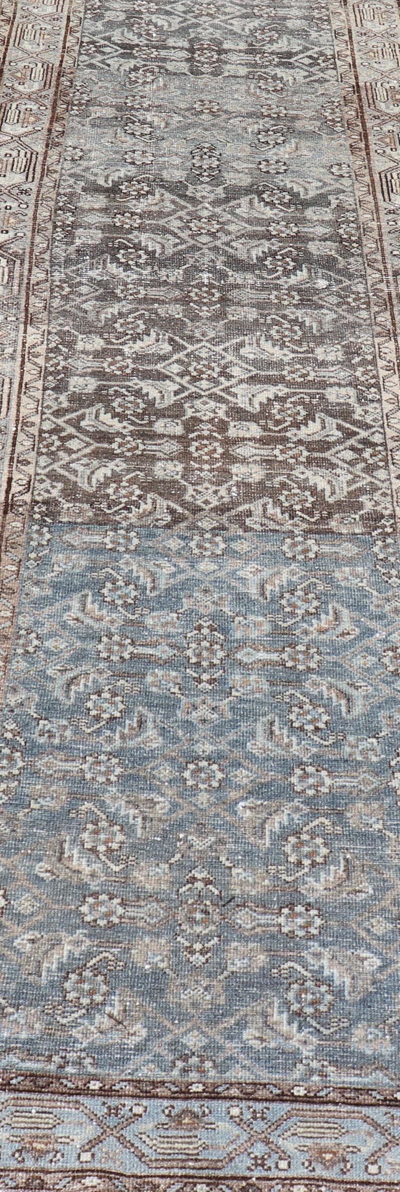 Antique Persian Hamadan Runner in Wool with All-Over Floral Design For Sale 4