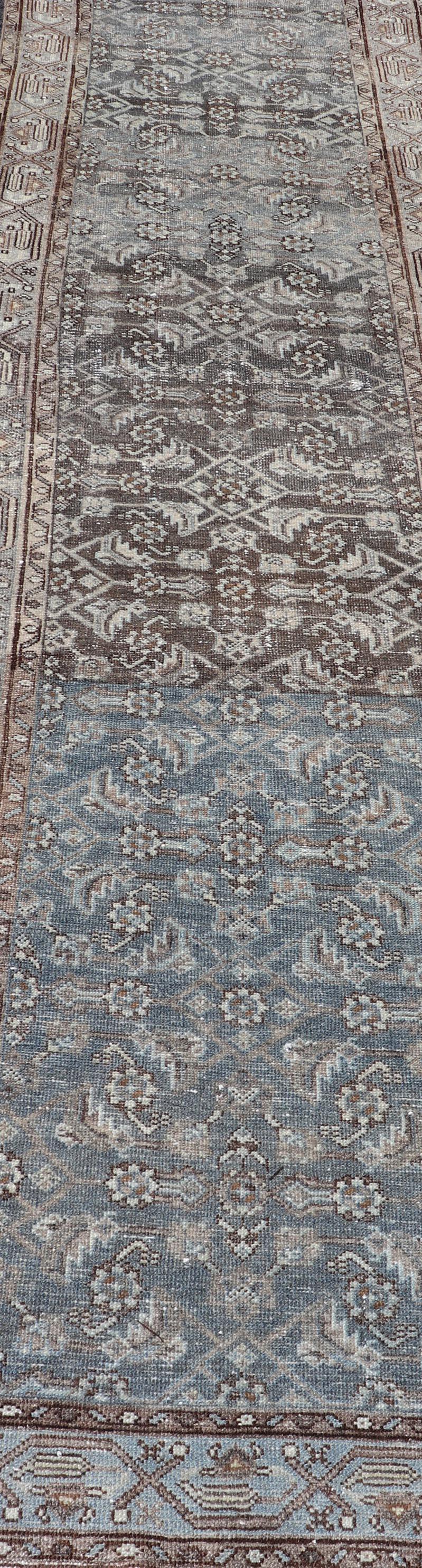 Antique Persian Hamadan Runner in Wool with All-Over Floral Design For Sale 5