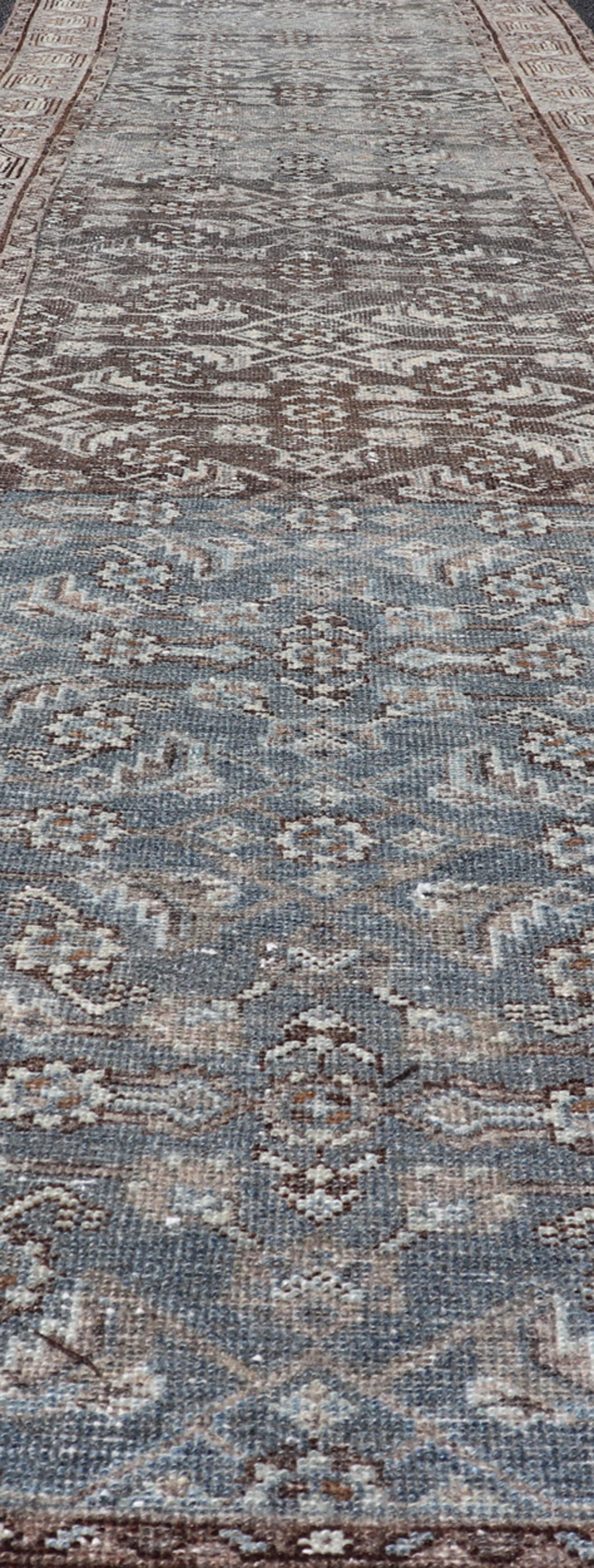 Antique Persian Hamadan Runner in Wool with All-Over Floral Design For Sale 6