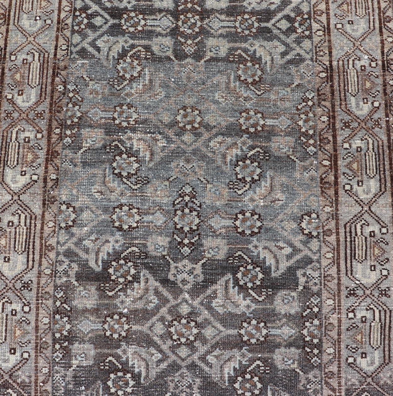 Antique Persian Hamadan Runner in Wool with All-Over Floral Design For Sale 7