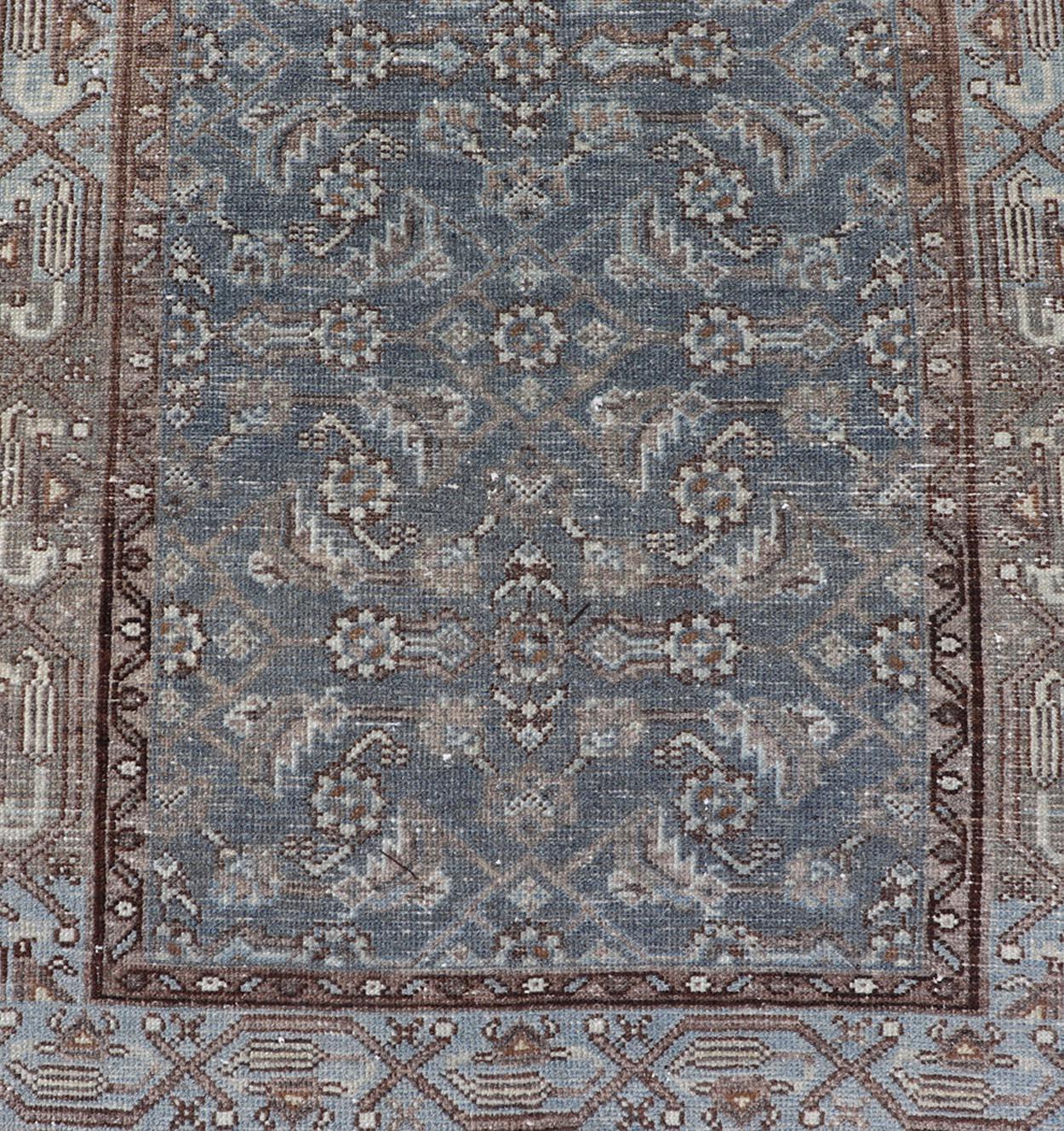 Malayer Antique Persian Hamadan Runner in Wool with All-Over Floral Design For Sale