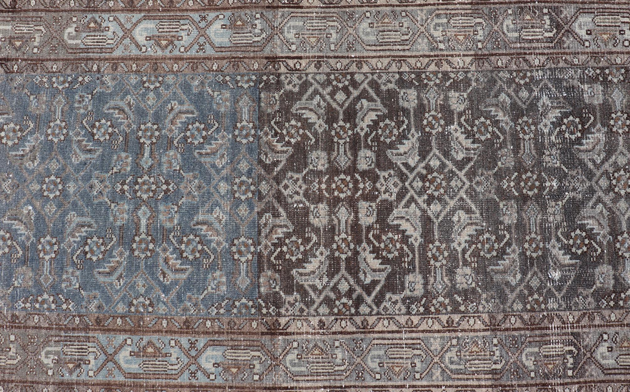 Hand-Knotted Antique Persian Hamadan Runner in Wool with All-Over Floral Design For Sale