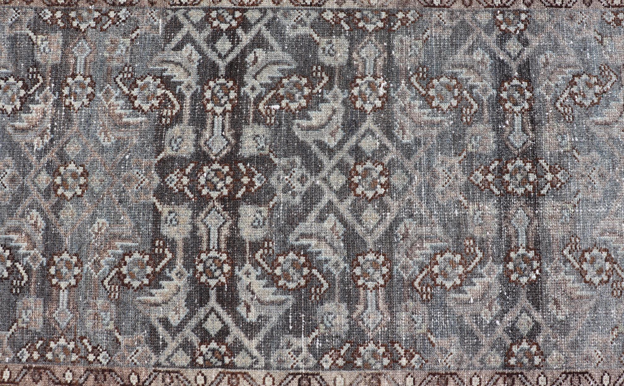 Antique Persian Hamadan Runner in Wool with All-Over Floral Design In Good Condition For Sale In Atlanta, GA