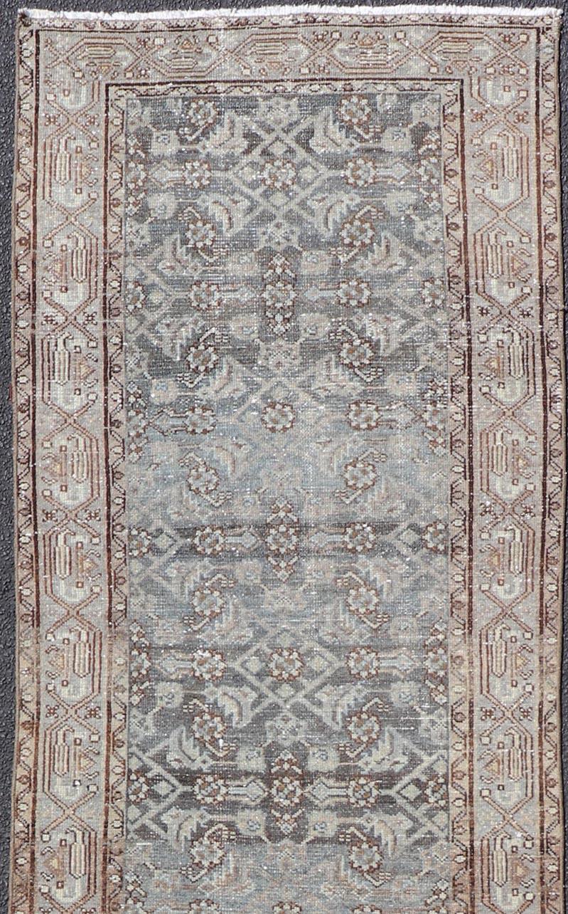 20th Century Antique Persian Hamadan Runner in Wool with All-Over Floral Design For Sale