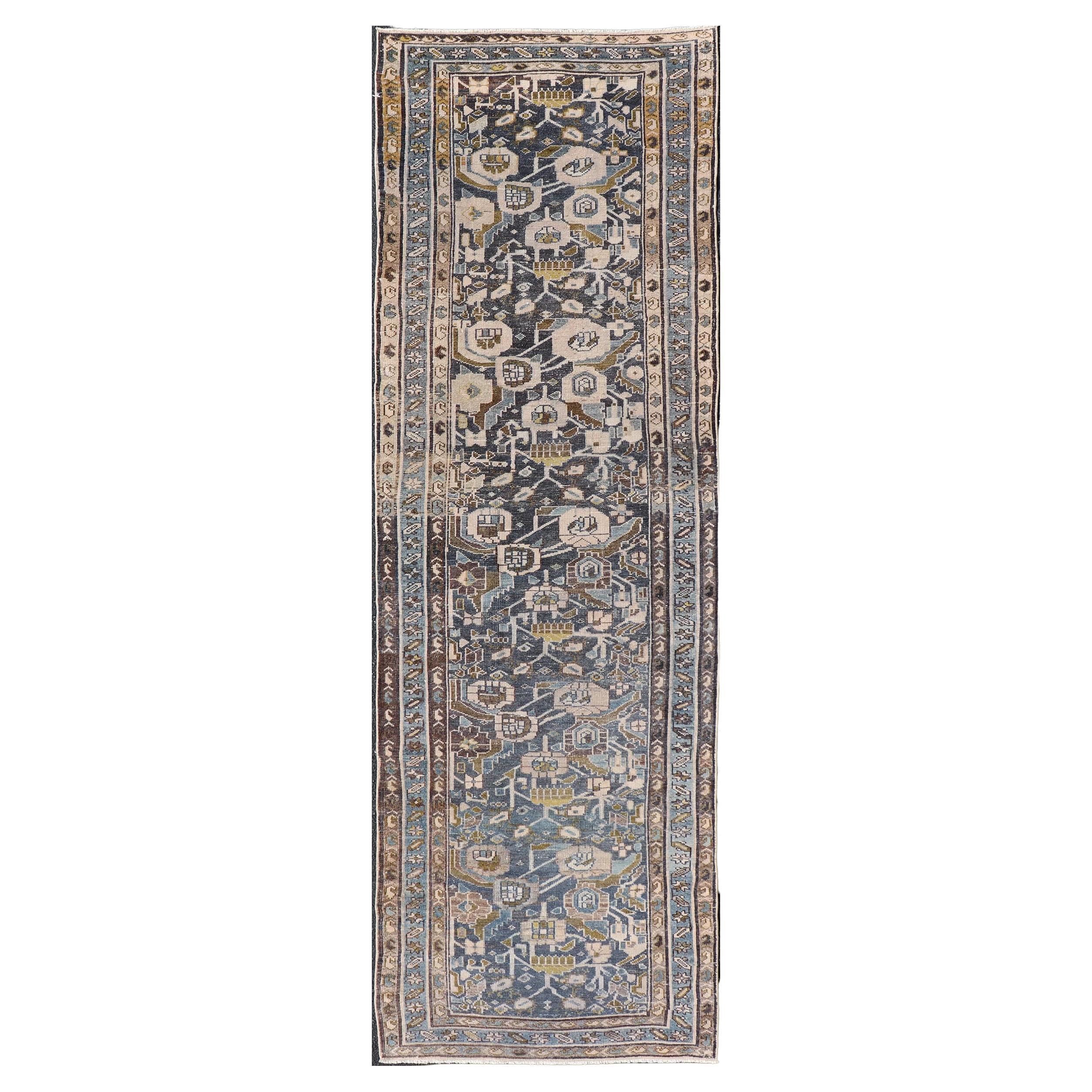 Antique Persian Hamadan Runner Rug In All-Over Floral and Geometric 3'1"X10'1"