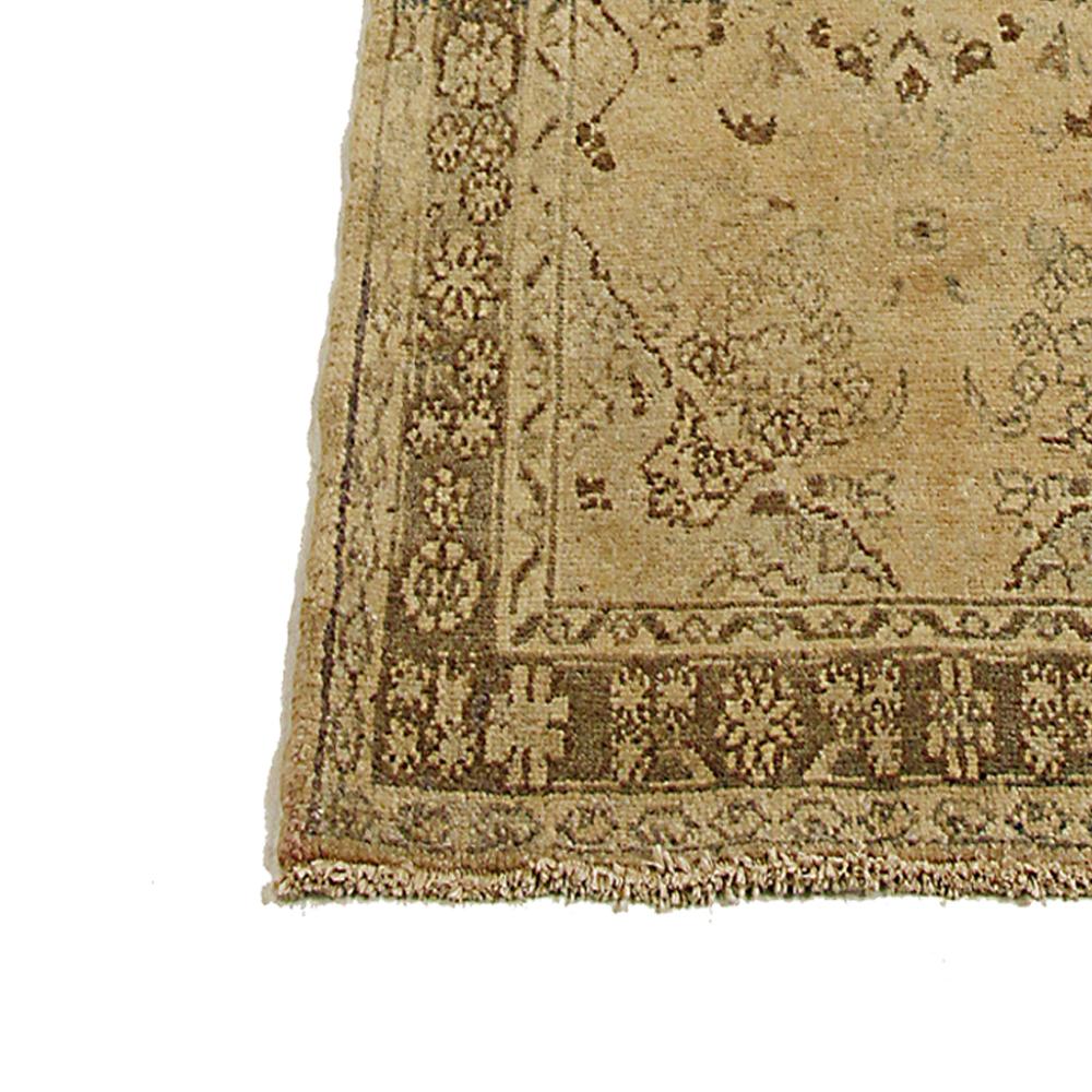 Hand-Woven Antique Persian Hamadan Runner Rug with Brown and Ivory Floral Details For Sale