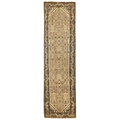 Vintage Persian Hamadan Runner Rug with Geometric-Floral Design on Ivory Field