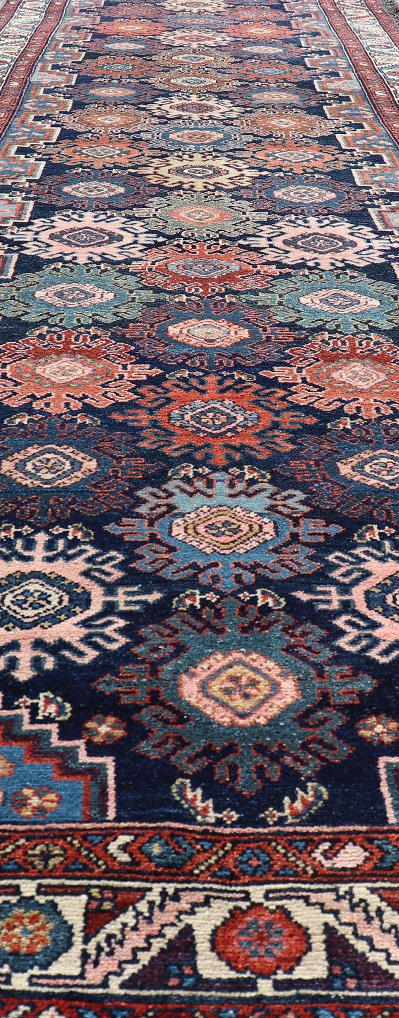 Antique Persian Hamadan Runner with All-Over Geometric Motifs In Jewel Tones For Sale 5