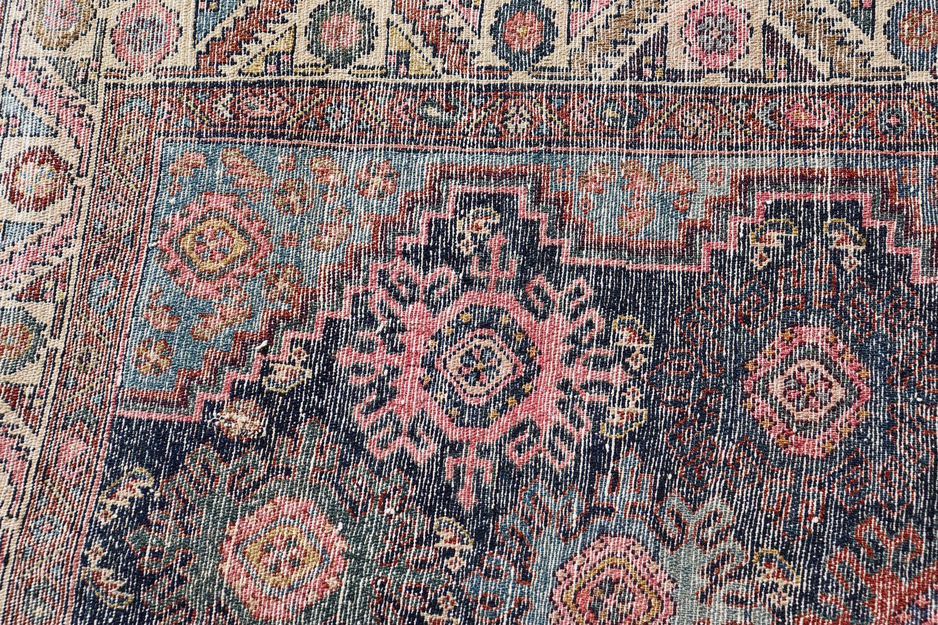 Antique Persian Hamadan Runner with All-Over Geometric Motifs In Jewel Tones For Sale 8
