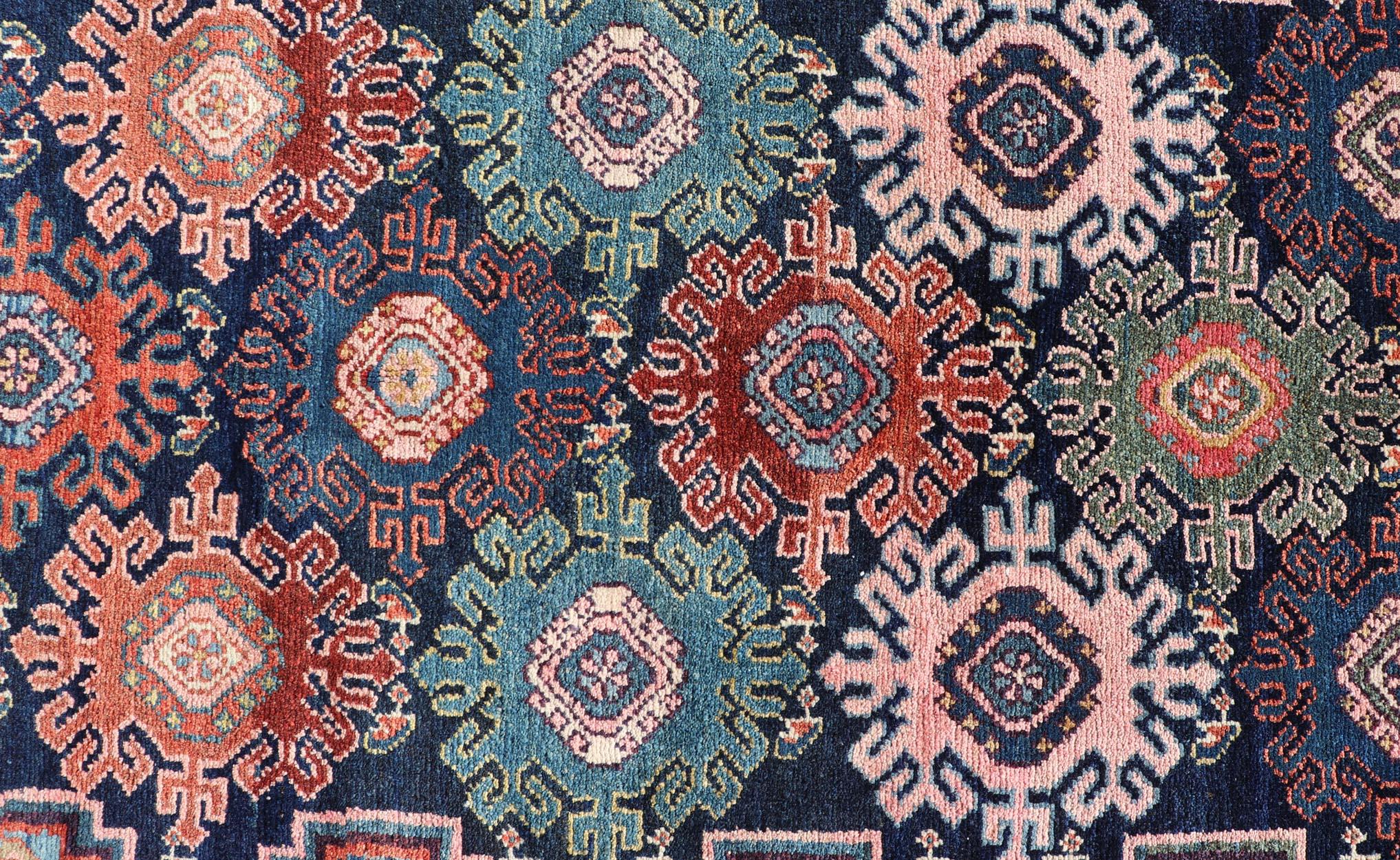 Antique Persian Hamadan Runner with All-Over Geometric Motifs In Jewel Tones In Good Condition For Sale In Atlanta, GA