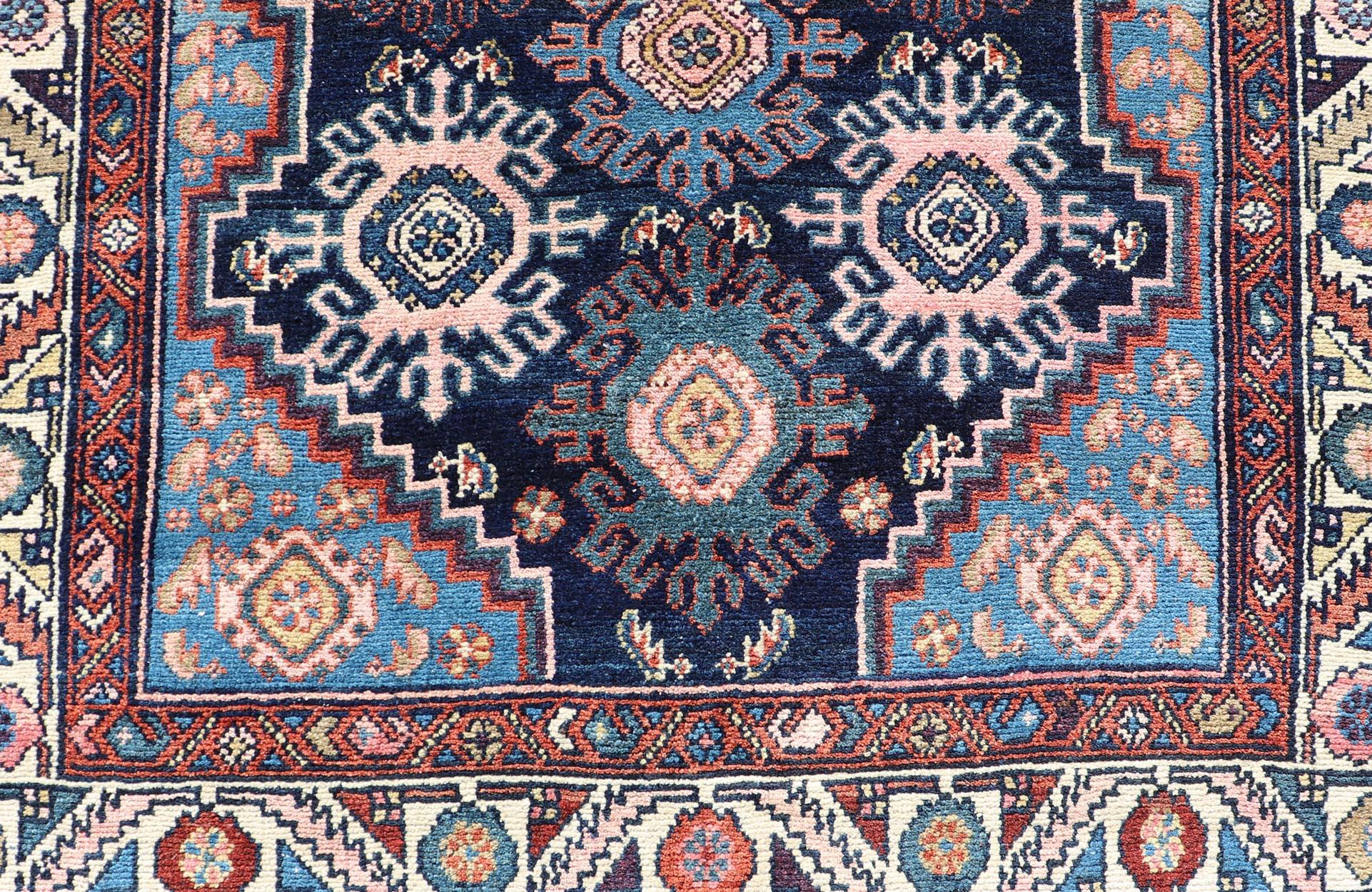20th Century Antique Persian Hamadan Runner with All-Over Geometric Motifs In Jewel Tones For Sale