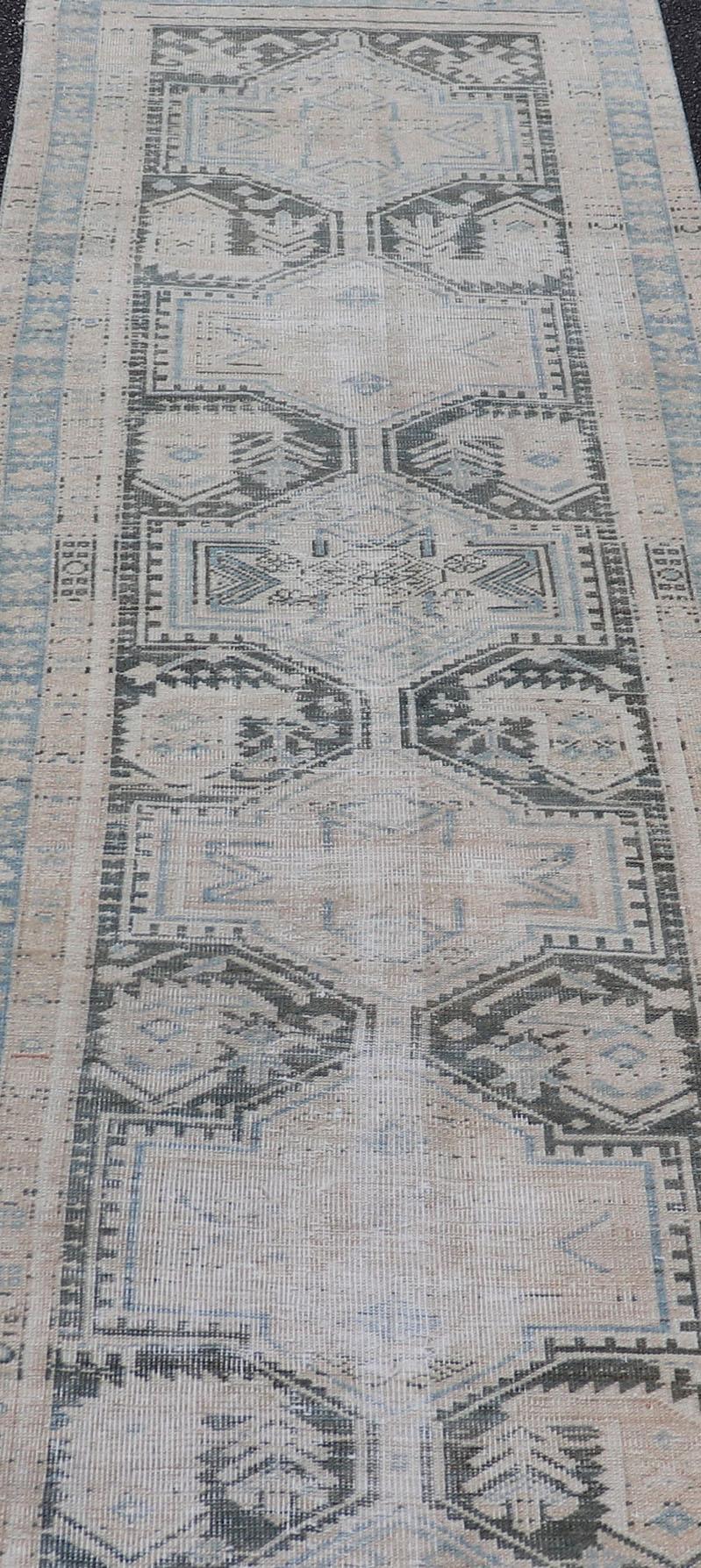 Antique Persian Hamadan Runner with All-Over Medallion Design in Lt. Blue  For Sale 5