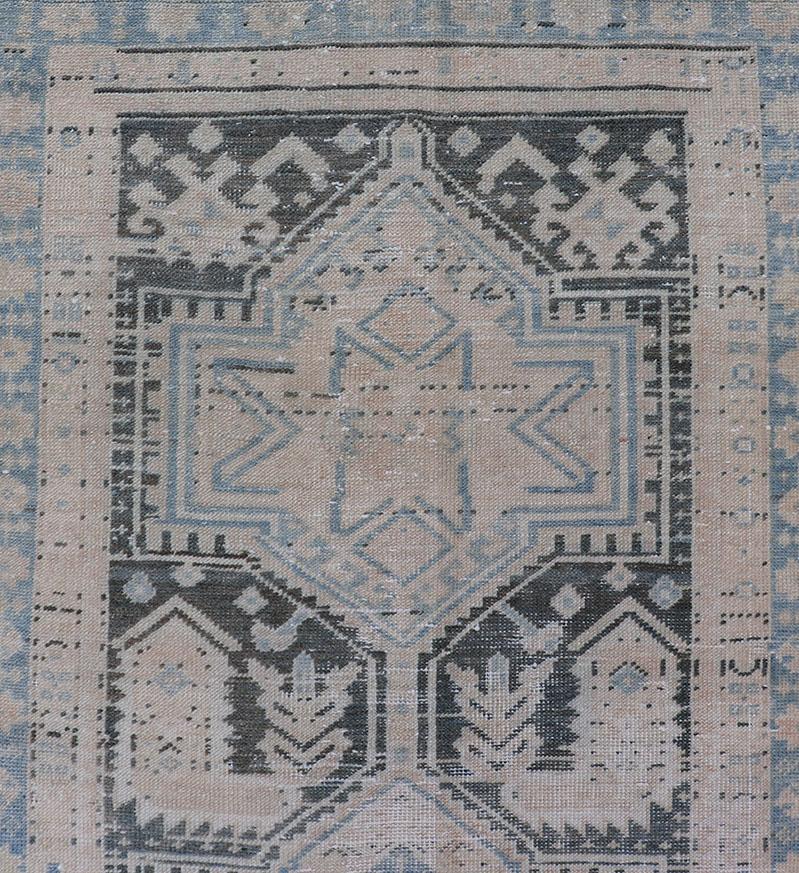 Malayer Antique Persian Hamadan Runner with All-Over Medallion Design in Lt. Blue  For Sale