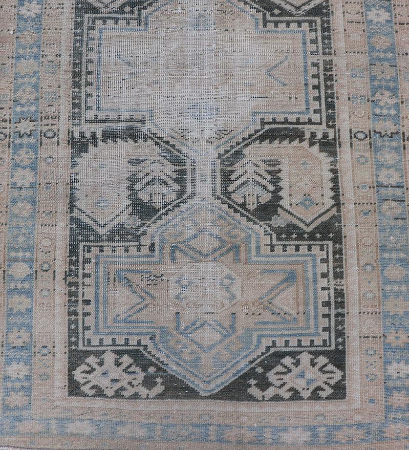 Hand-Knotted Antique Persian Hamadan Runner with All-Over Medallion Design in Lt. Blue  For Sale