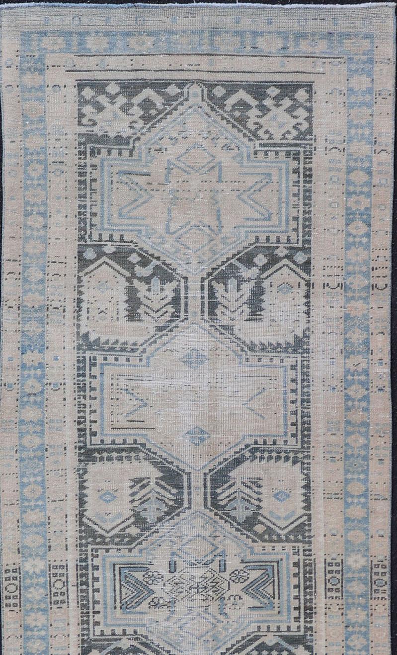 20th Century Antique Persian Hamadan Runner with All-Over Medallion Design in Lt. Blue  For Sale