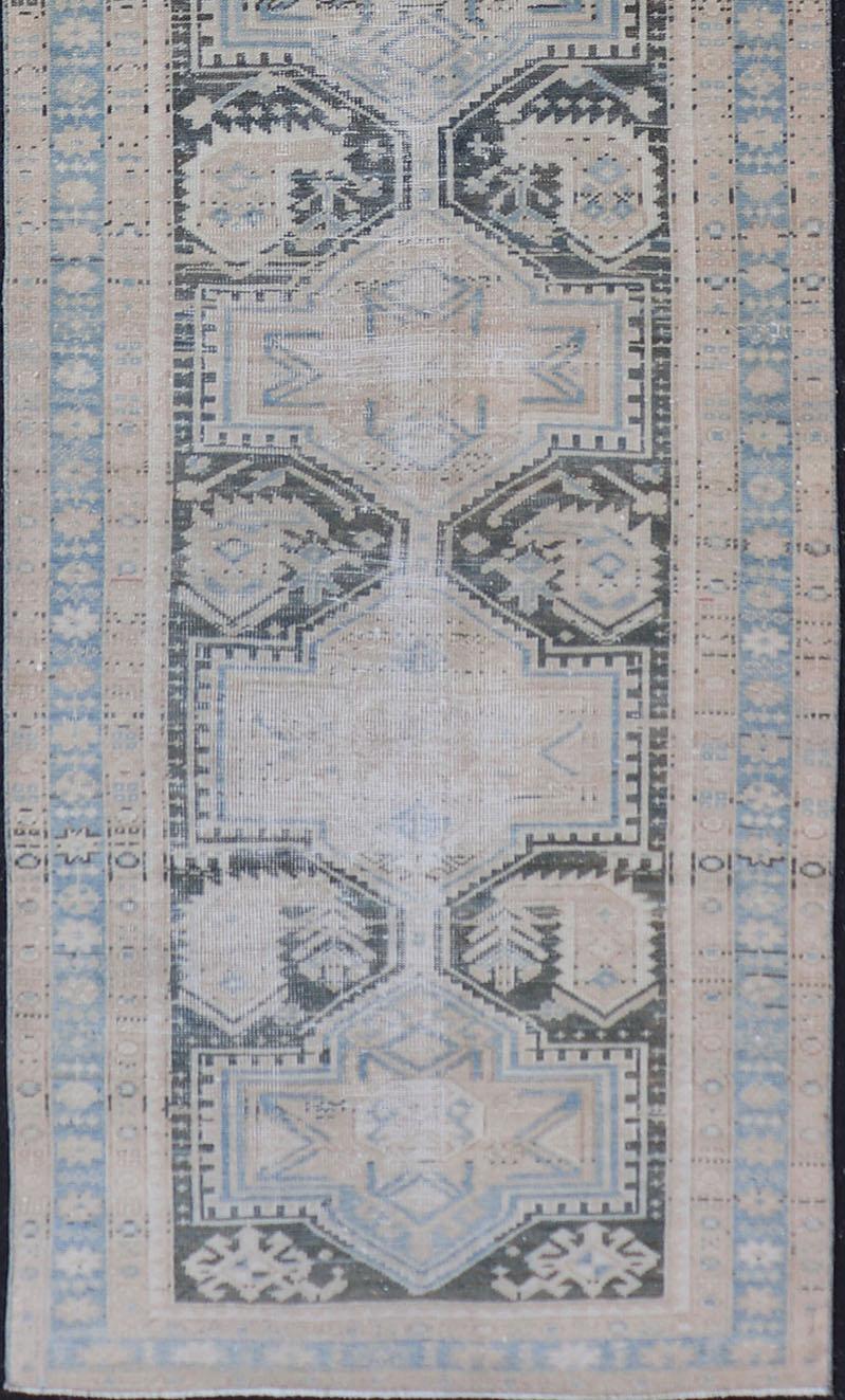Antique Persian Hamadan Runner with All-Over Medallion Design in Lt. Blue  For Sale 1