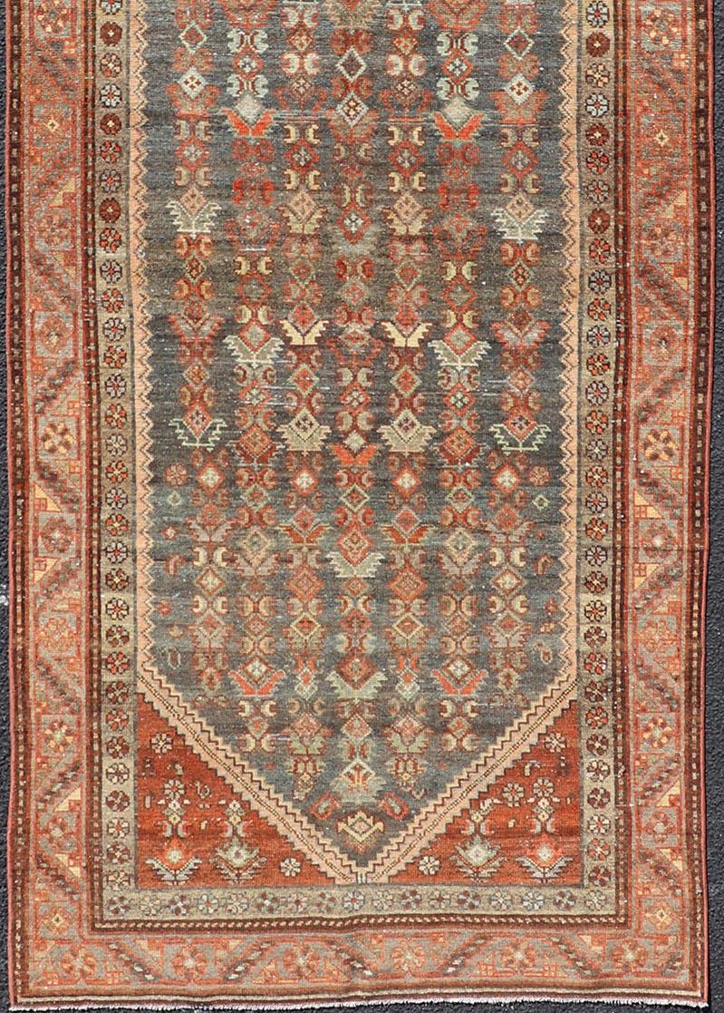Hand-Knotted Antique Persian Hamadan Runner with Sub-Geometric Tribal Motif Design For Sale