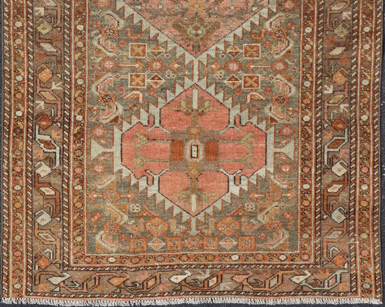 Malayer Antique Persian Hamedan in Rustic Earthy Tones With Tribal Medallions For Sale