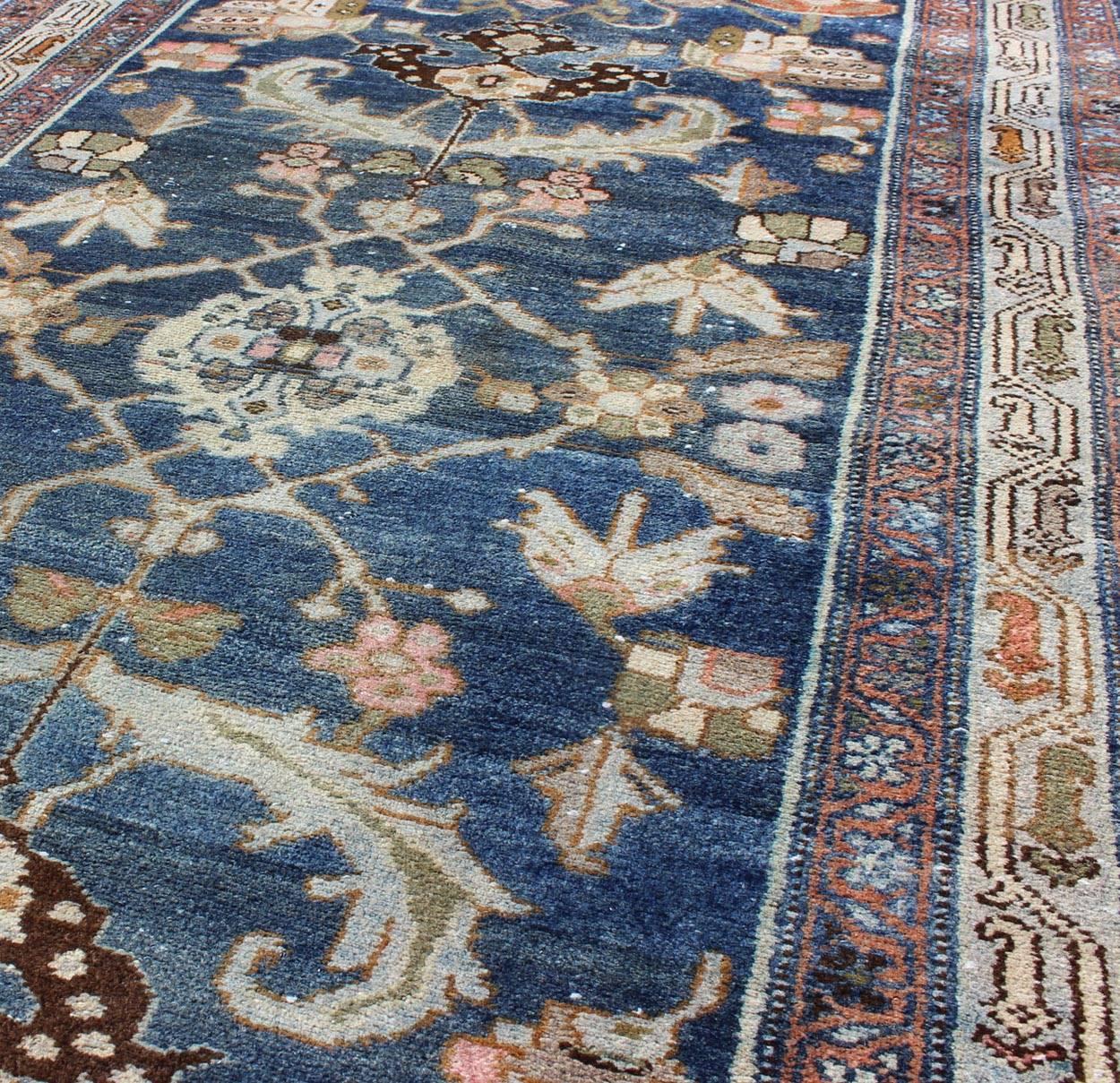 Malayer Antique Persian Hamedan Rug with Dark Blue Field and Stylized Floral Design