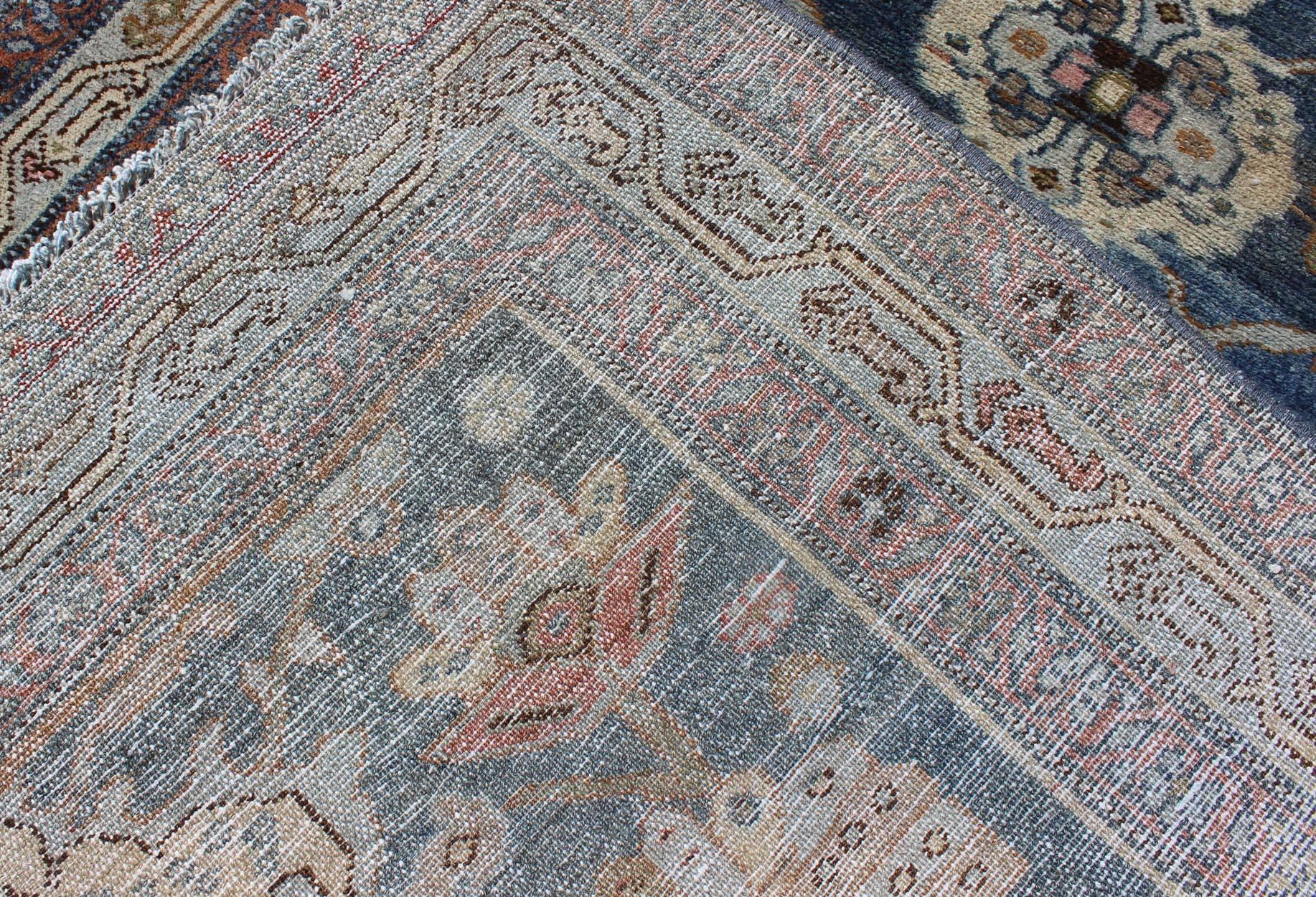 Antique Persian Hamedan Rug with Dark Blue Field and Stylized Floral Design In Excellent Condition In Atlanta, GA