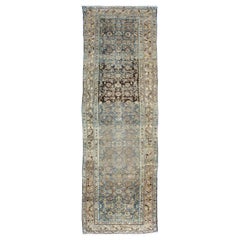 Antique Persian Hamedan Runner with All-Over Design in Gray/Blue and Light Green