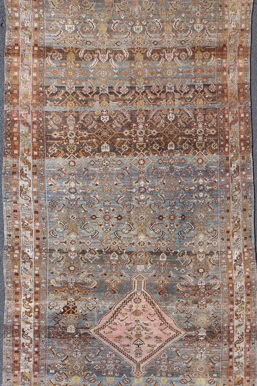 Hand-Knotted Antique Persian Hamedan Runner with All-Over Sub-Geometric Medallion Design For Sale