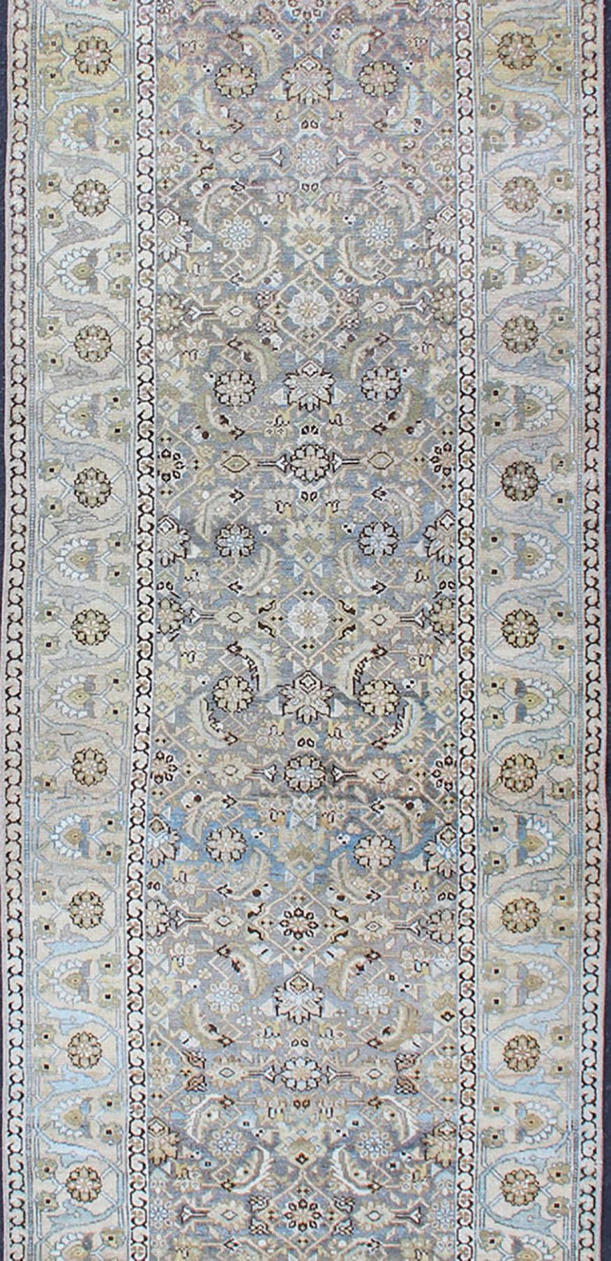 Hand-Knotted Antique Persian Hamedan Runner with Sub-Geometric Design Earth Tones