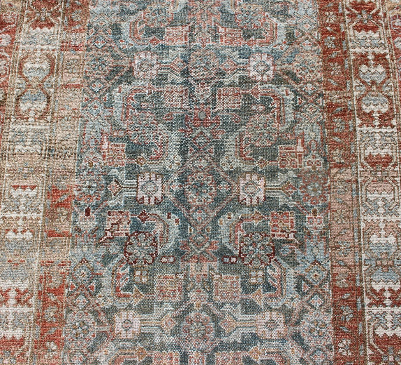 20th Century Antique Persian Hamedan Runner with Sub-Geometric Design Earth Tones with Red For Sale